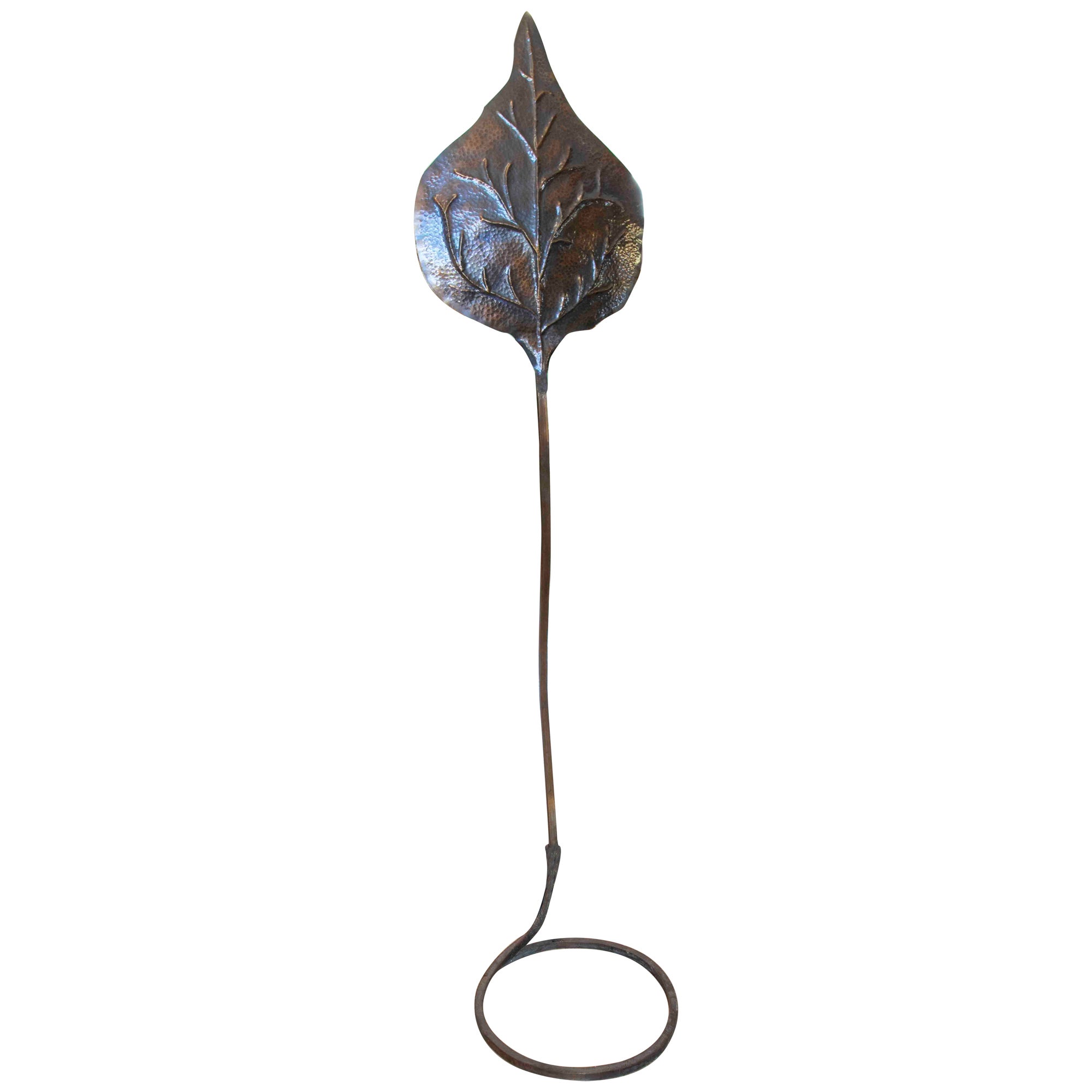 1980s Bronze and Brass Floor Lamp with Leaf Shape  For Sale