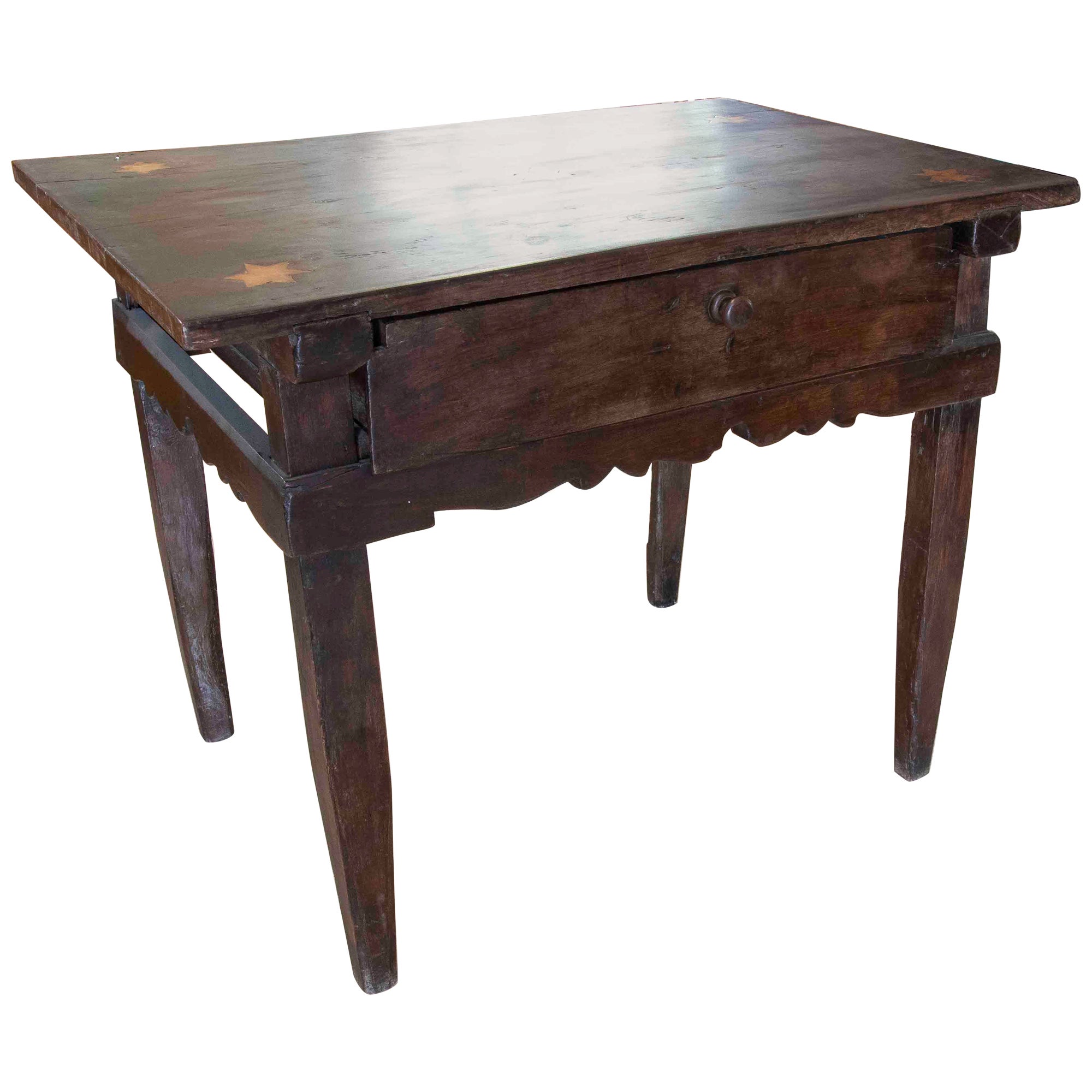 Spanish Low Table with Drawer and Star Inlay on the Top 
