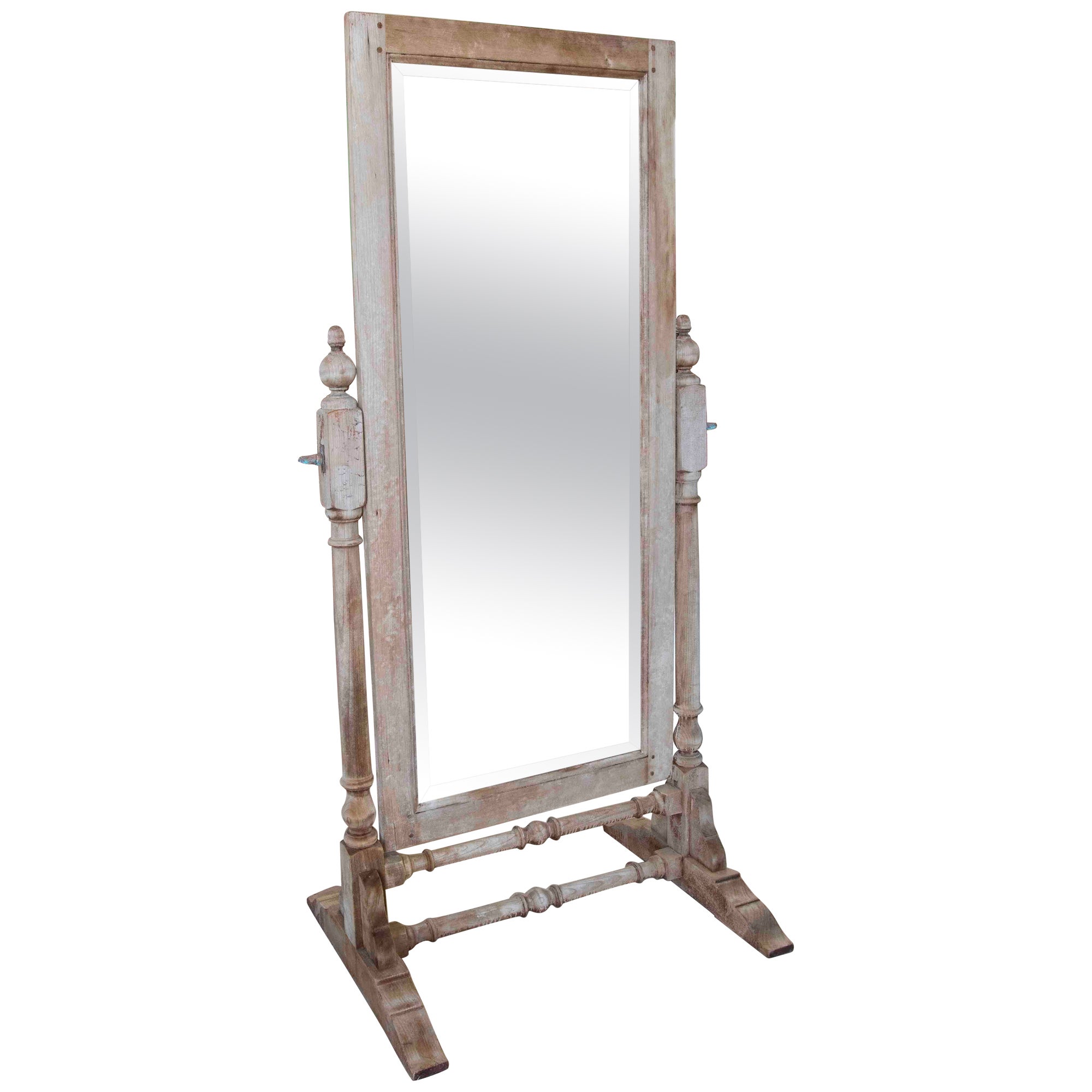 1930s English Wooden Floor Mirror  For Sale