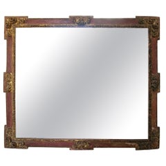 Miroir espagnol polychrome du 18ème siècle décoré  Rocailles d'or