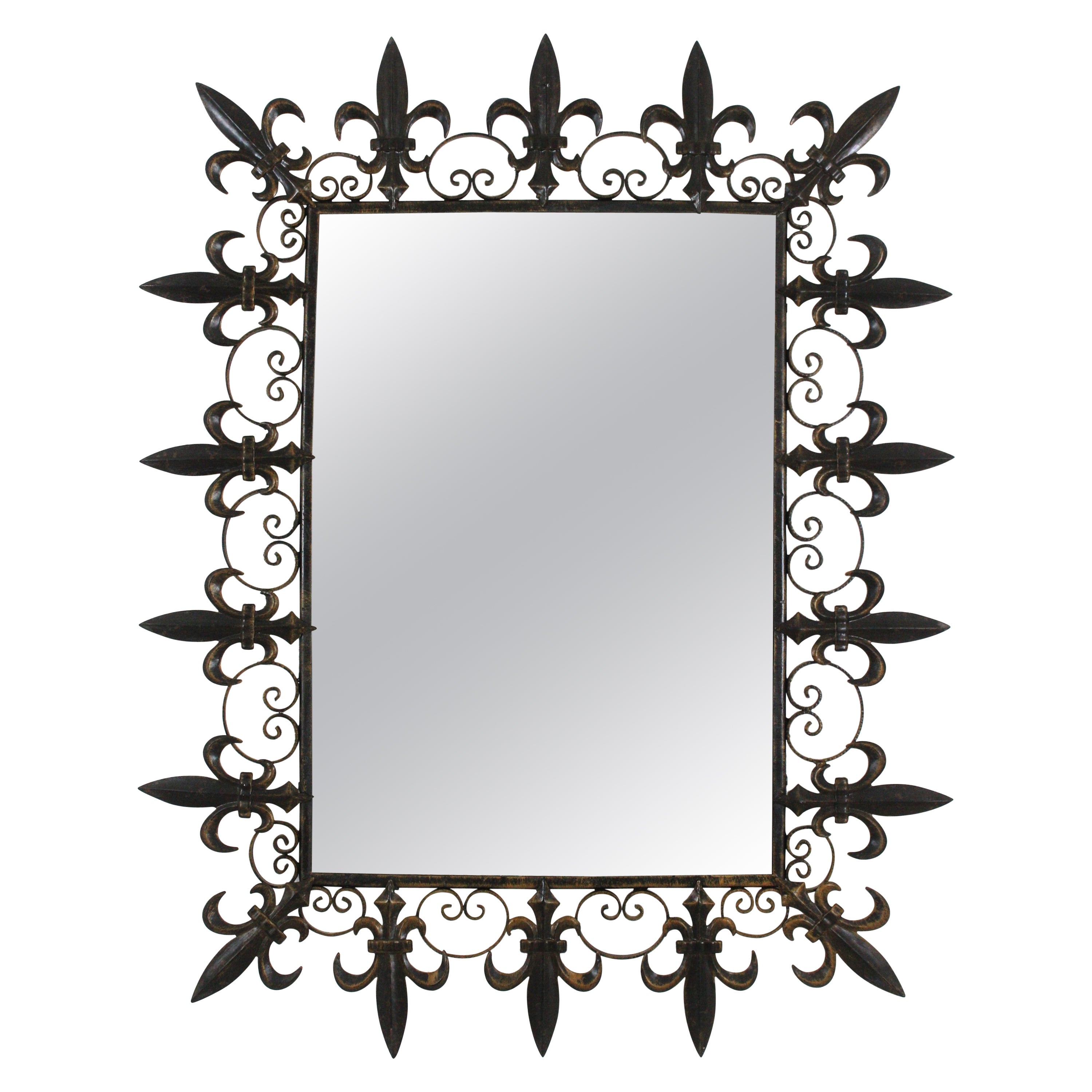 Sunburst Rectangular Mirror, Fleur de Lys Motifs For Sale