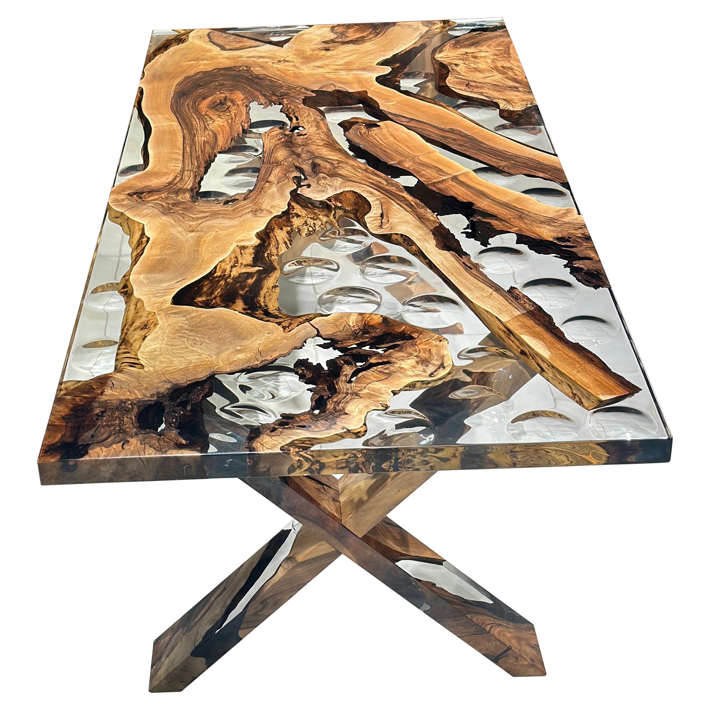 Waterdrop Ultra Clear Epoxy Resin Walnut Dining Table For Sale