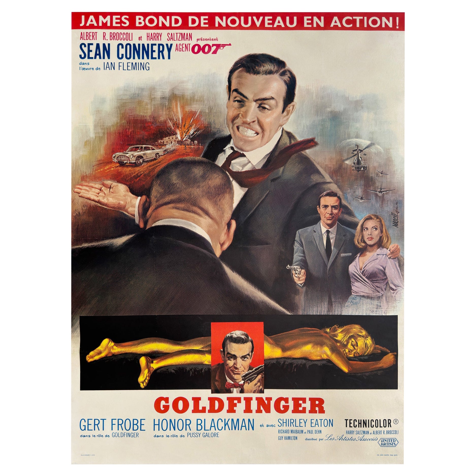 Affiche grande affiche du film français Goldfinger 1964, Jean Mascii