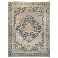 Tappeto persiano Tabriz Haji Jalili del XIX secolo in blu, tan, rosso pallido e blu bambino