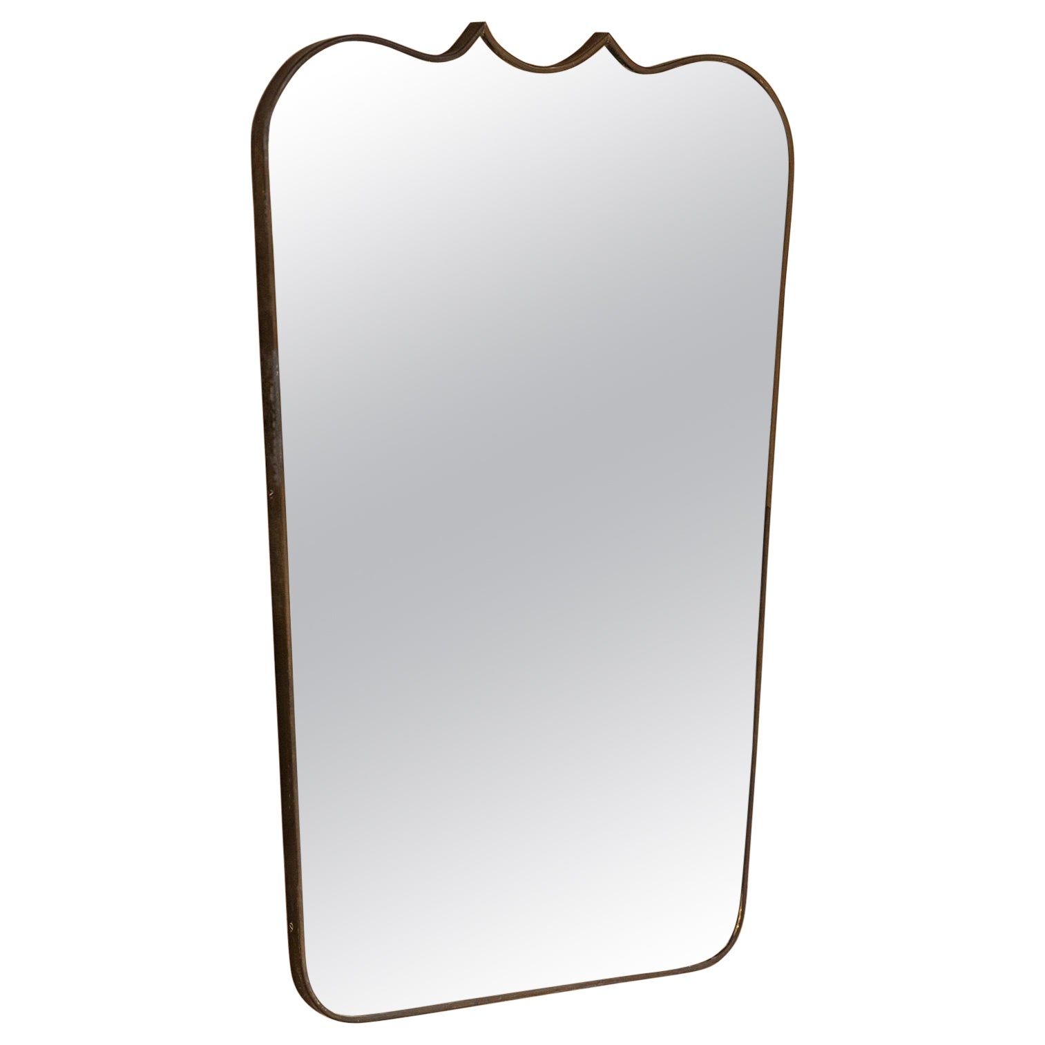 Midcentury Italian brass wall mirror attributed to Gio Ponti For Sale