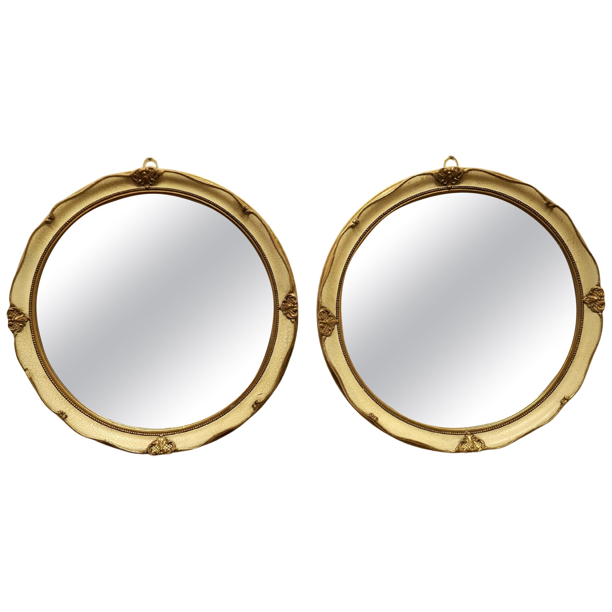 A Pair of French Gilt and Cream Crackle Finish Wall Mirrors   For Sale