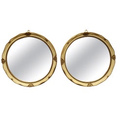 Antique A Pair of French Gilt and Cream Crackle Finish Wall Mirrors  