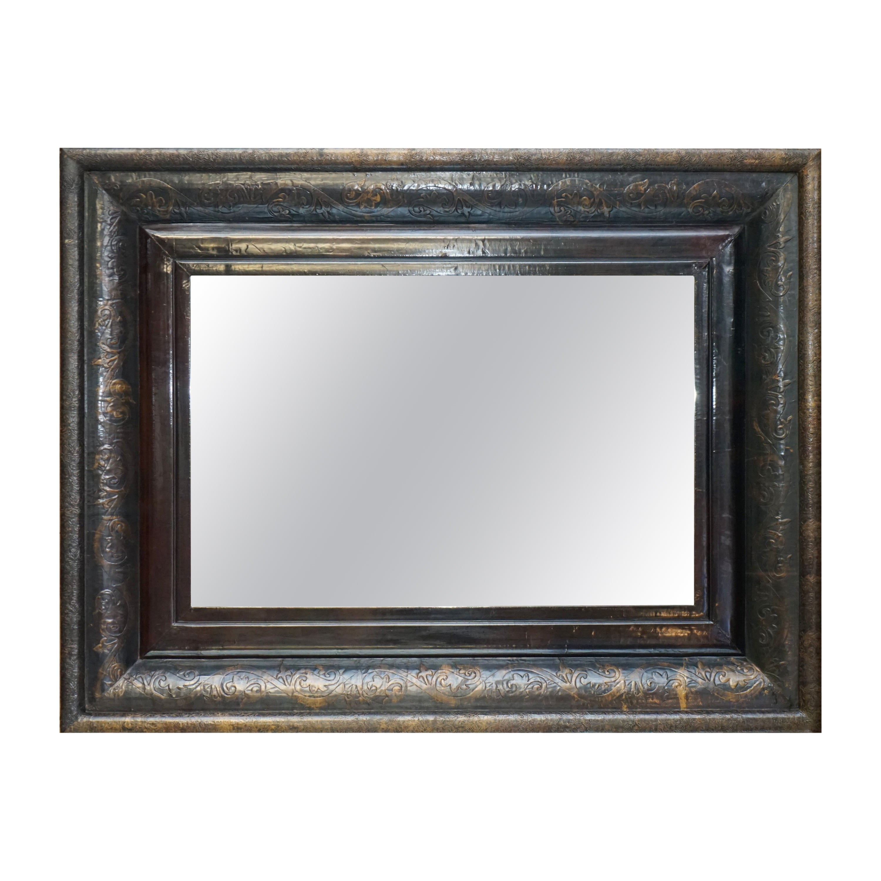 EXTRA LARGE 134CM X 103CM BRONZED REPOUSSE METAL FRAMED OVERMANTLE WALL MiRROR For Sale
