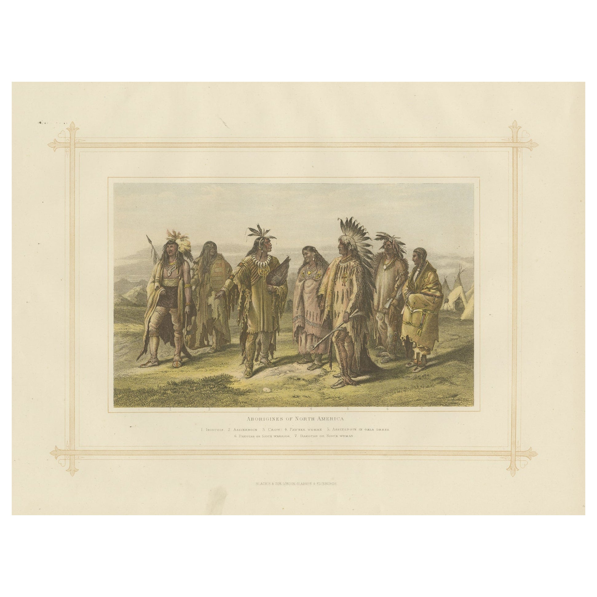 Antique Lithograph of the Aborigines of North America, 1882 For Sale
