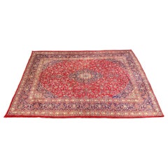 Retro Hand-Knotted Persian Kashan Room Size Rug