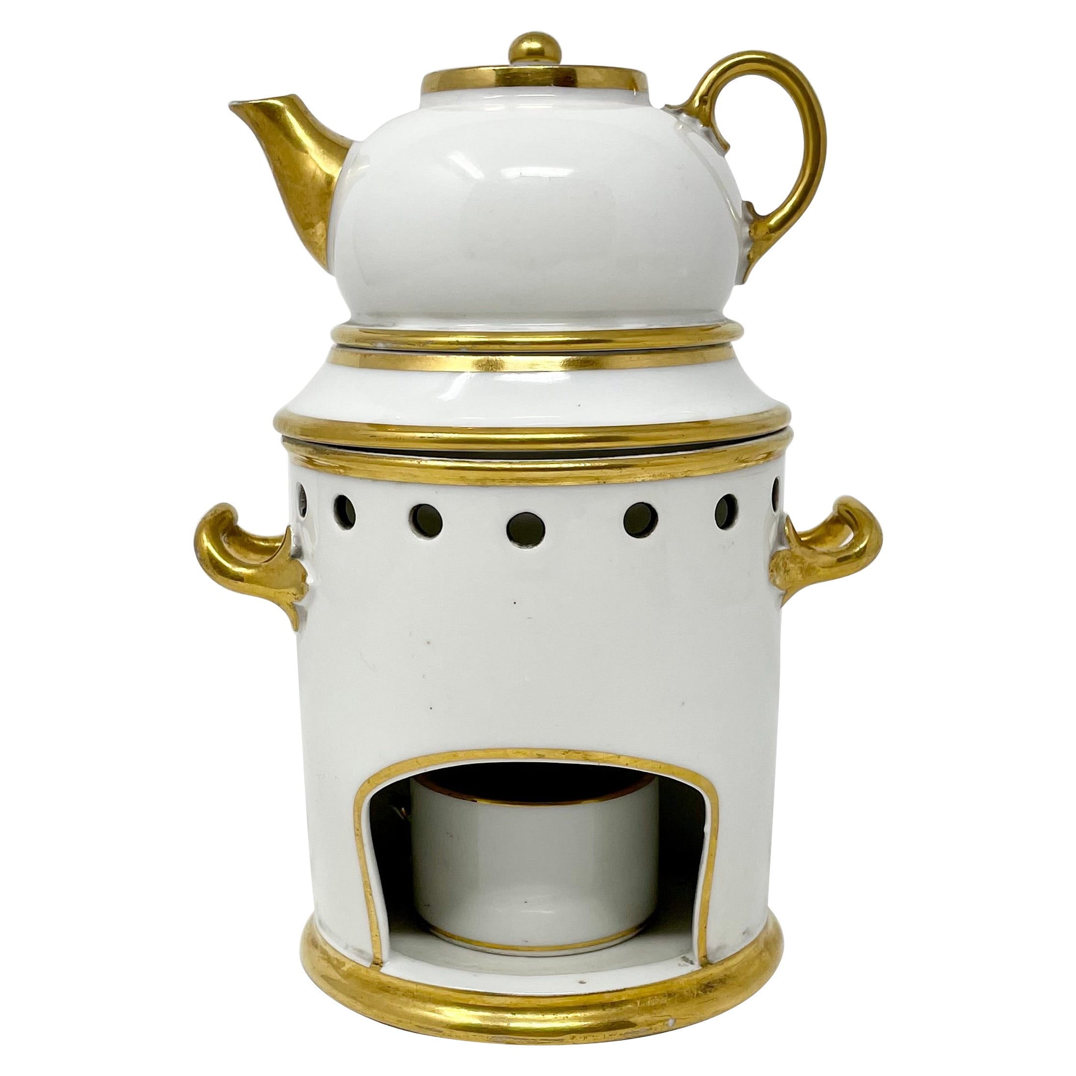 Antique French Old Paris Porcelain Veilleuse or Tea Warmer Night Light, Ca. 1900 For Sale