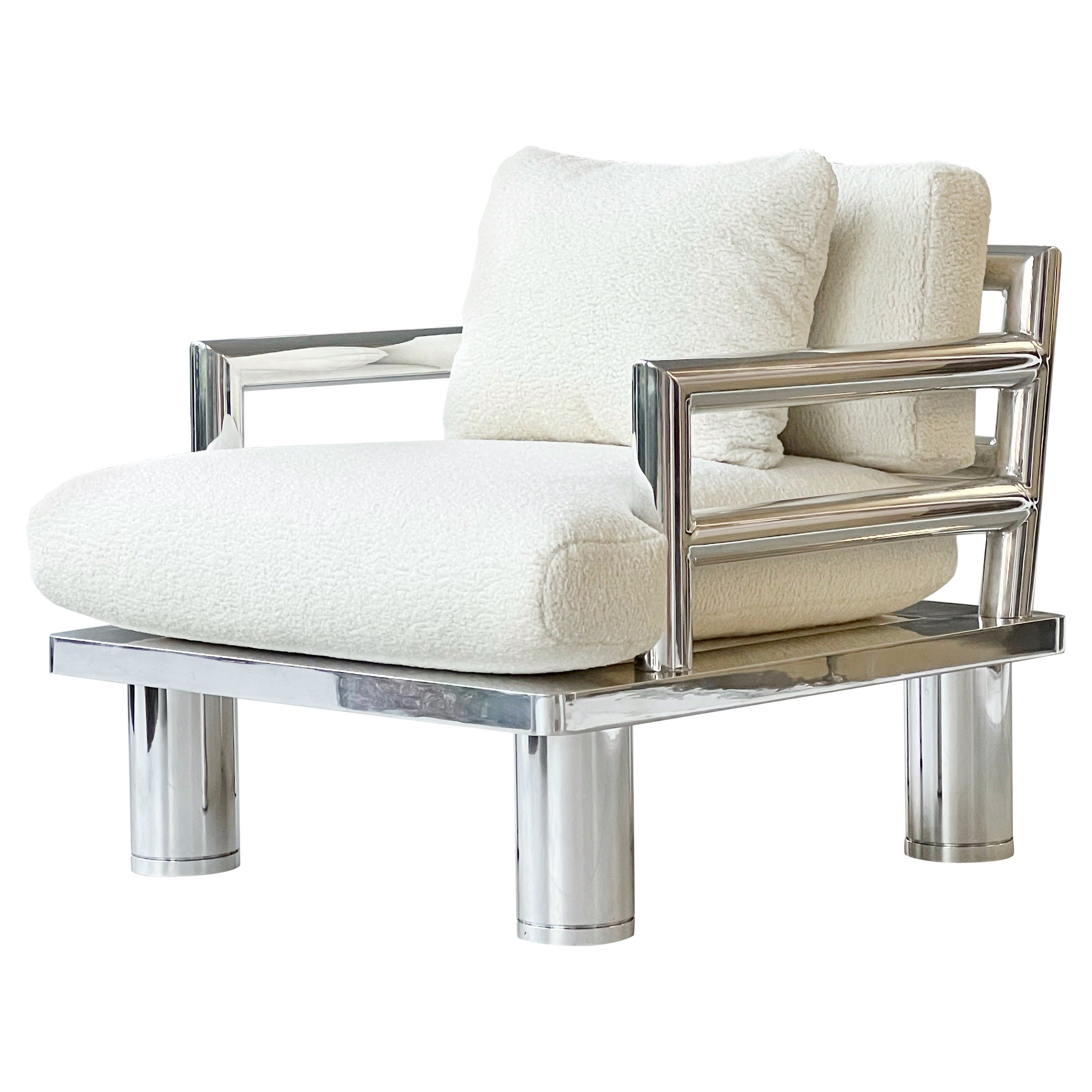 Polish Metal Dowel Style Lounge Chair For Sale