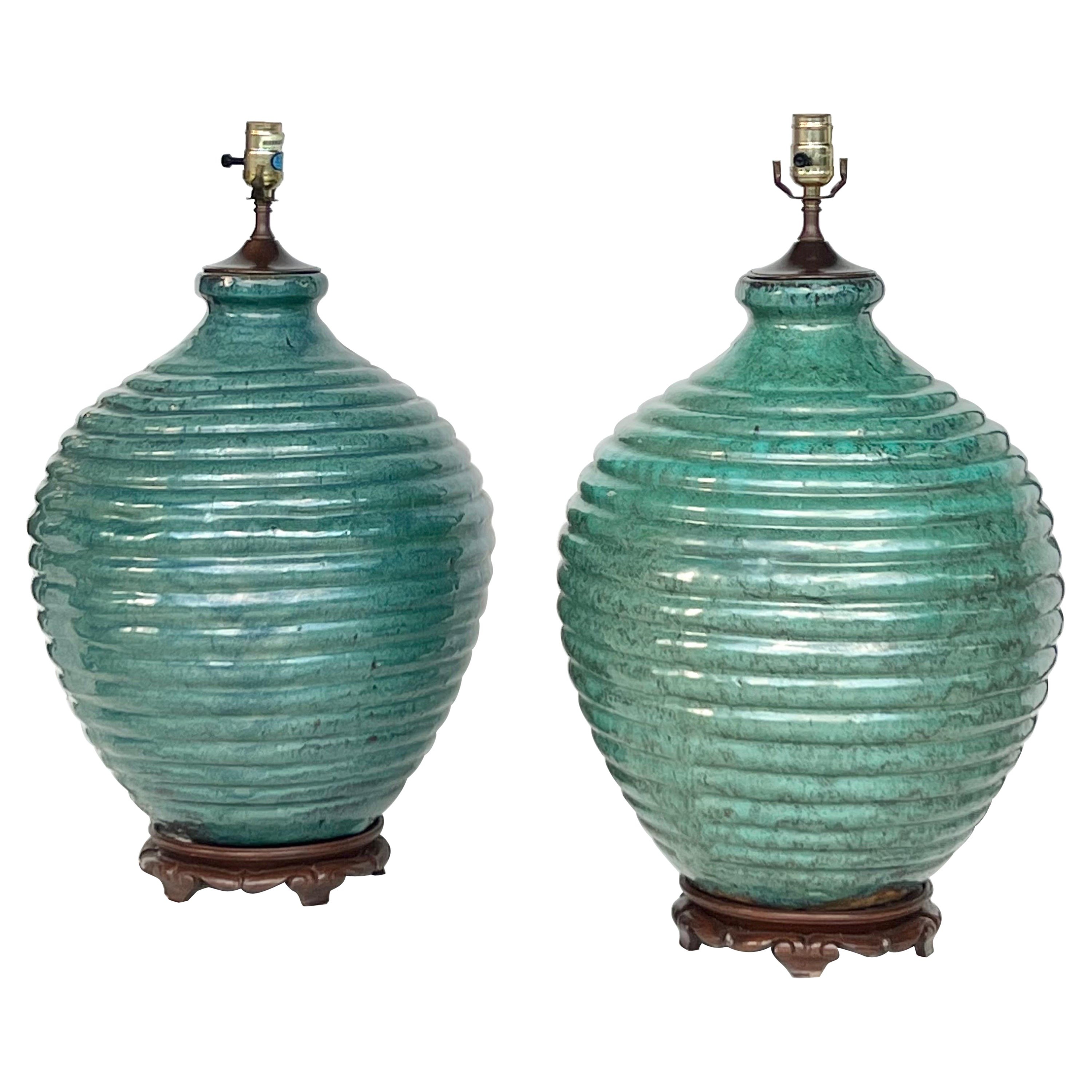 Monumental Pair of Ceramic Lamps