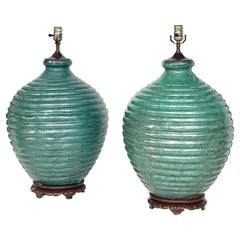 Monumental Pair of Ceramic Lamps