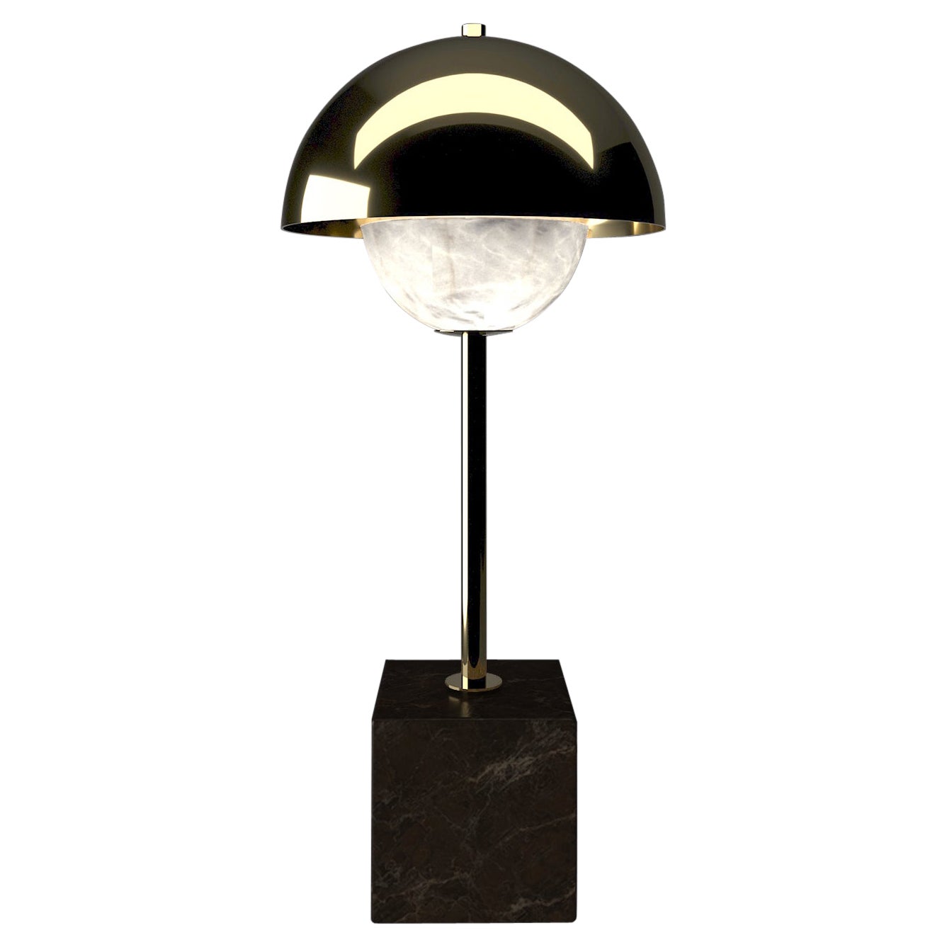Apollo Shiny Gold Metal Table Lamp by Alabastro Italiano For Sale
