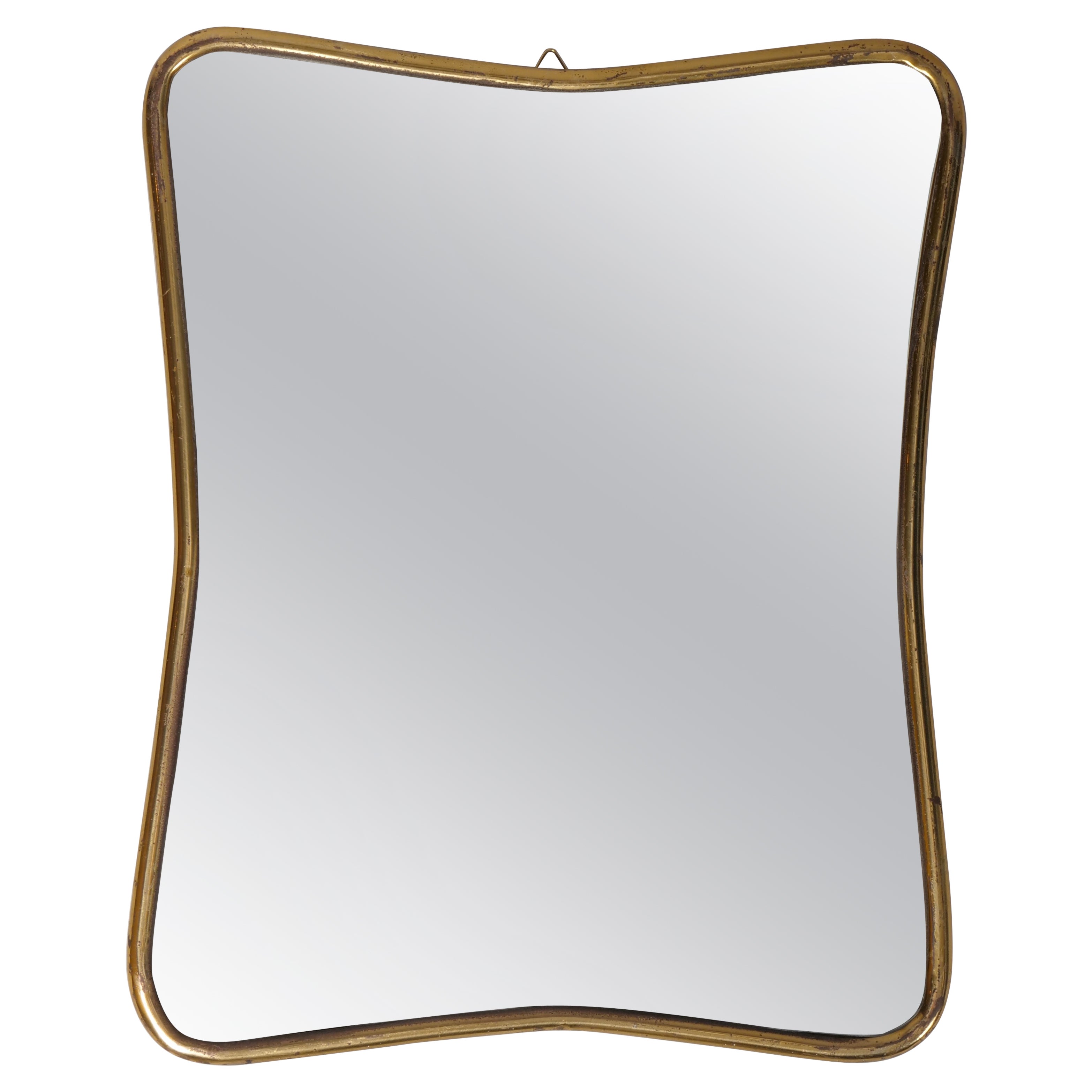 Small Brass frame Gio Ponti style mirrors. Italy c1950 For Sale