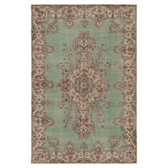 Retro Turkish Rug in Green with Beige Floral Medallion, from Rug & Kilim