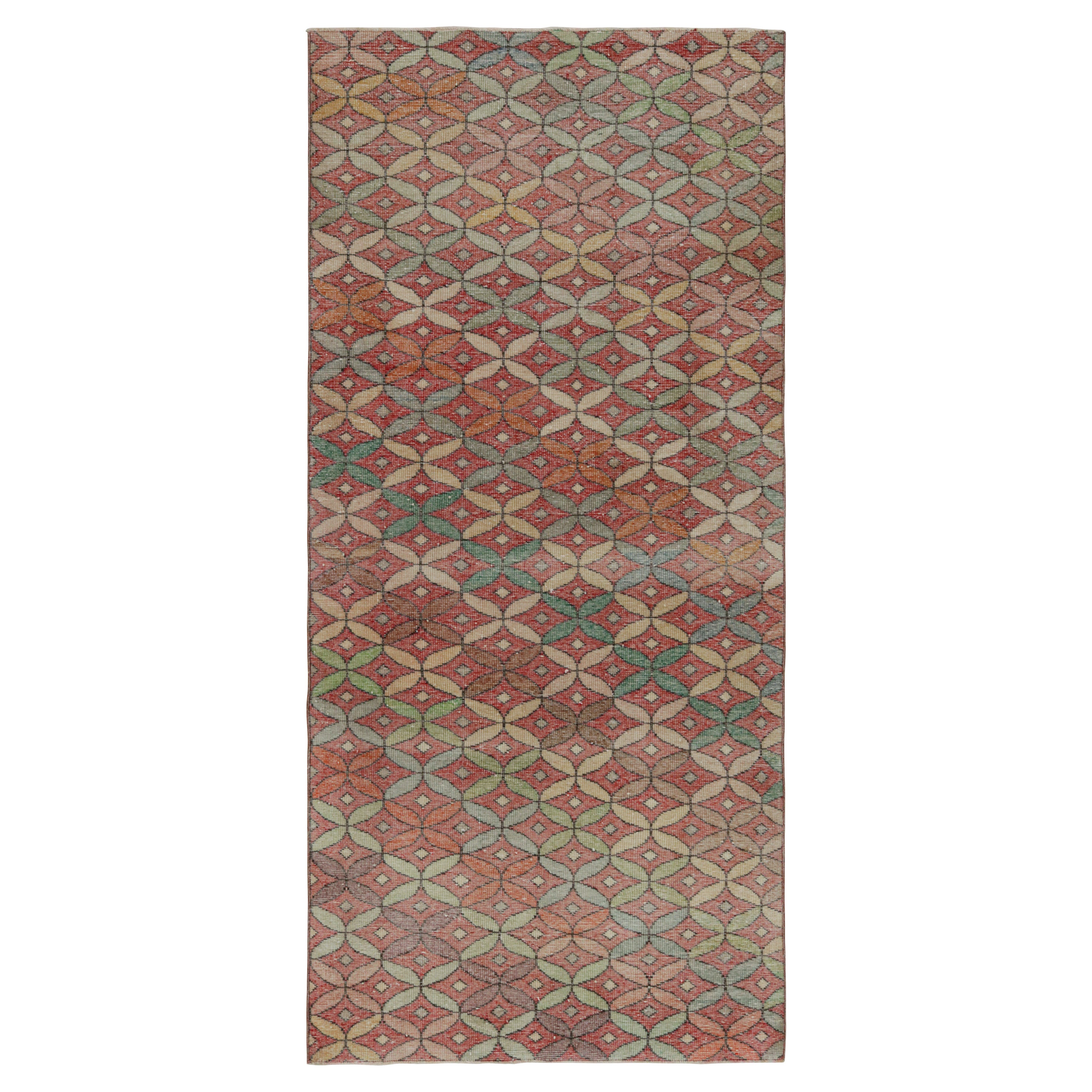 Vintage Zeki Müren Art Deco Runner Rug in Red with Trellises, from Rug & Kilim For Sale