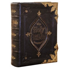 Serrures anglaises du 19ème siècle en cuir reliées et en laiton illustrées la Sainte Bible