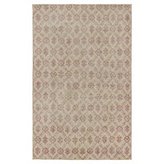Tapis vintage Zeki Müren en beige avec motifs de treillis rouges, de Rug & Kilim