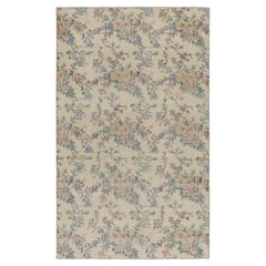 Zeki Müren Vintage-Teppich in Beige mit pastellfarbenen Jewel-Tone Florals, von Rug & Kilim