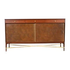 Paul McCobb for Directional Mahogany, Brass, and Leather Credenza, Refinished