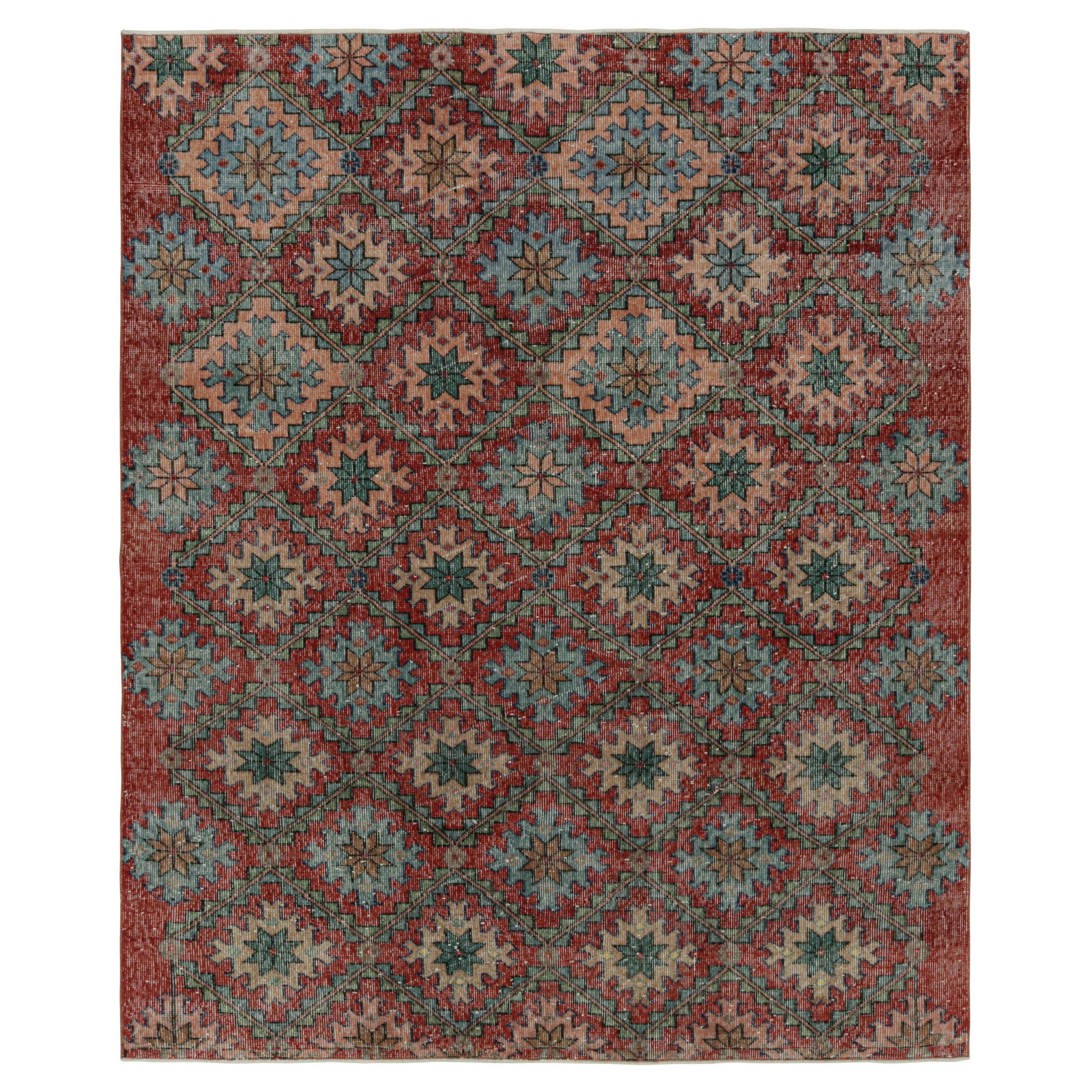 Vintage Zeki Müren Rug in Burgundy with Geometric Patterns, from Rug & Kilim  For Sale