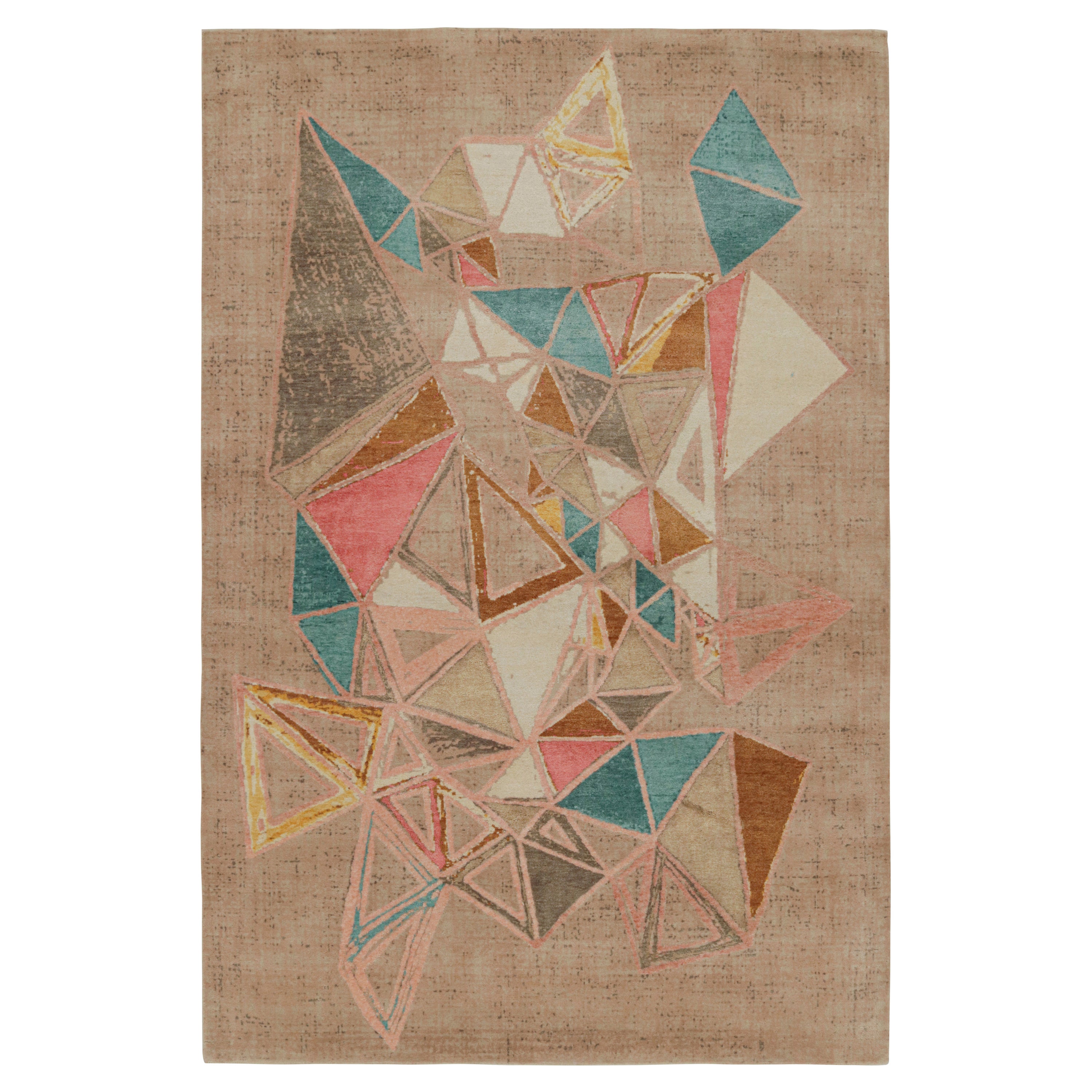 Rug & Kilim's Mid-Century Modern Rug with Polychromatic Geometric Pattern (tapis moderne du milieu du siècle à motifs géométriques polychromes)