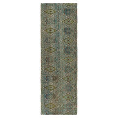Rug & Kilim’s Moroccan Style Runner Rug with Green and Blue Geometric Patterns