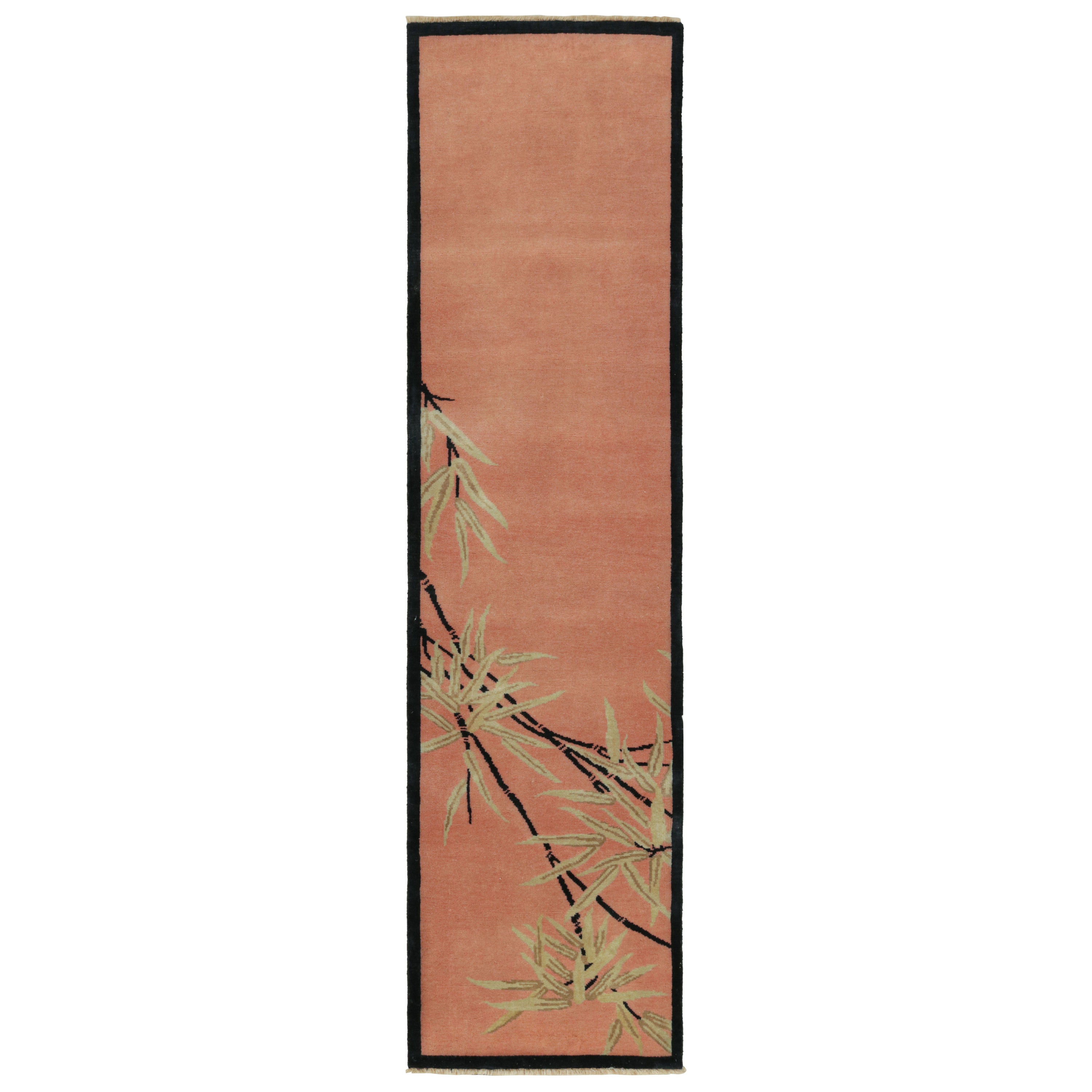 Rug & Kilim’s Chinese Art Deco style Runner Rug in Pink with Floral Pattern