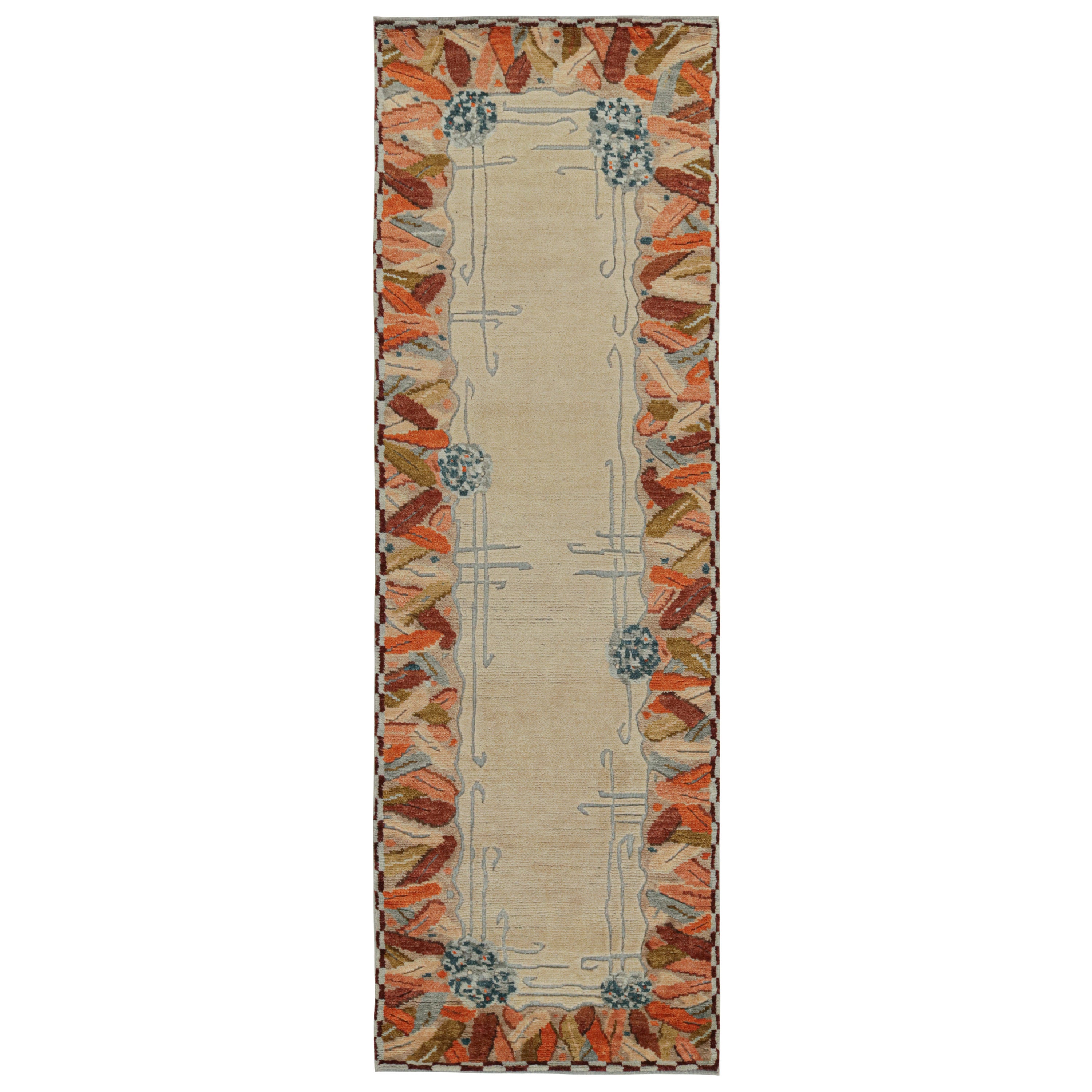 Rug & Kilim’s Art Deco style Runner Rug with Beige Open Field & Colorful Border For Sale