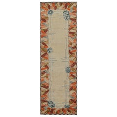 Rug & Kilim’s Art Deco style Runner Rug with Beige Open Field & Colorful Border