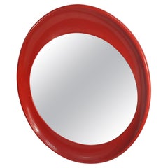 Mid Century Modern Italian Red Plastic Oval Mirror Attributed to Joe Colombo