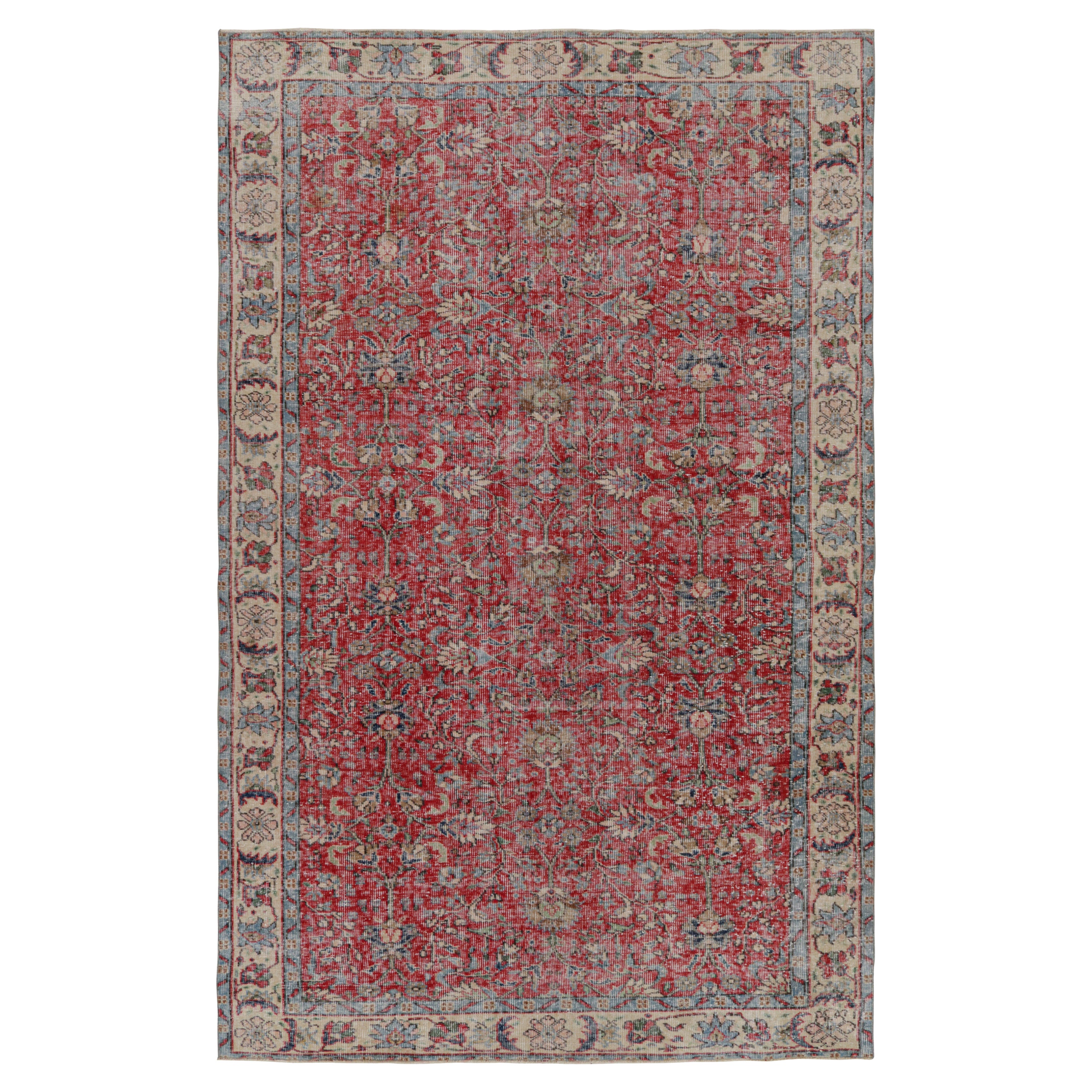 Vintage Turkish Rug in Red with Floral Patterns, from Rug & Kilim For Sale