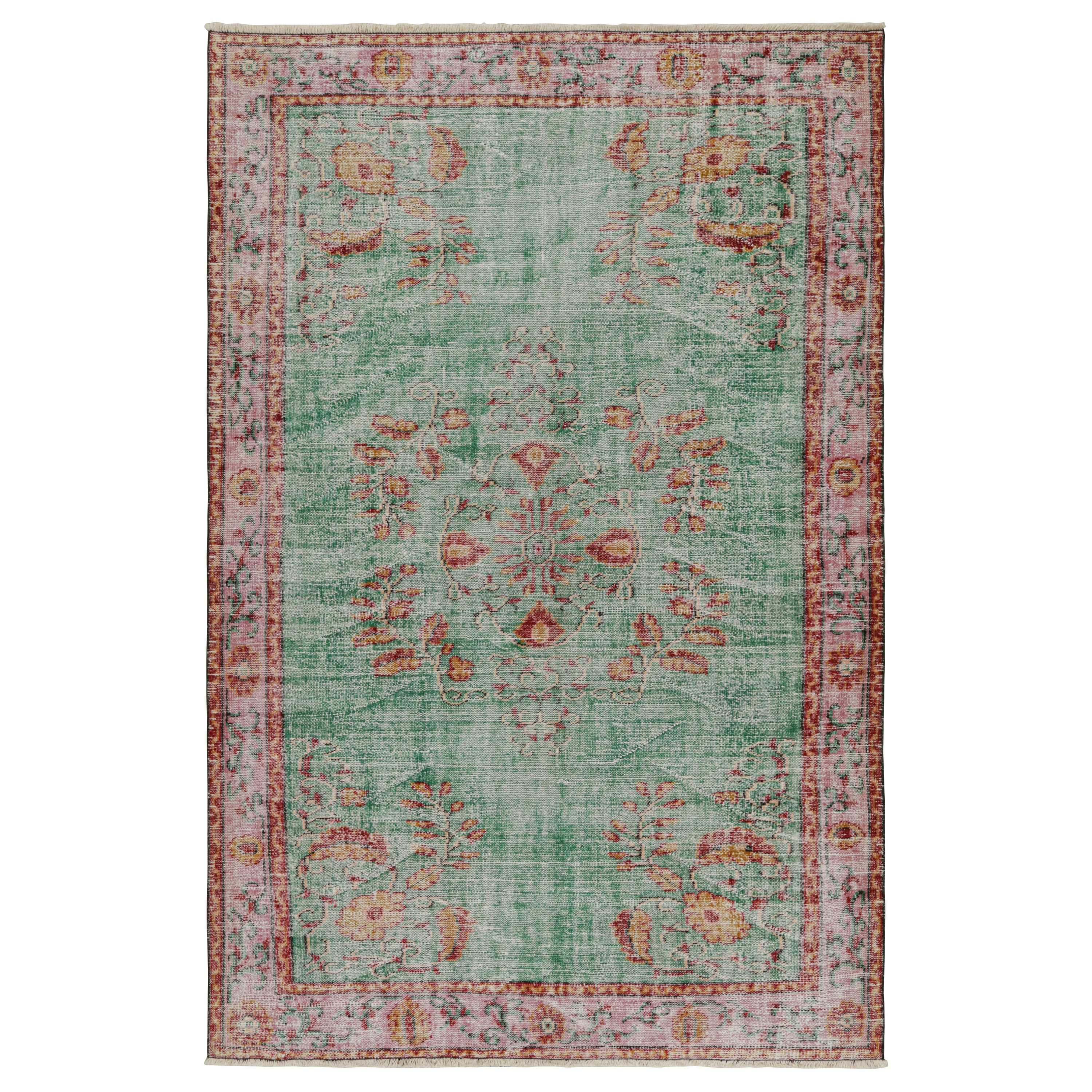 Vintage Zeki Müren Teppich in Petrol mit floralen Medaillons, von Rug & Kilim