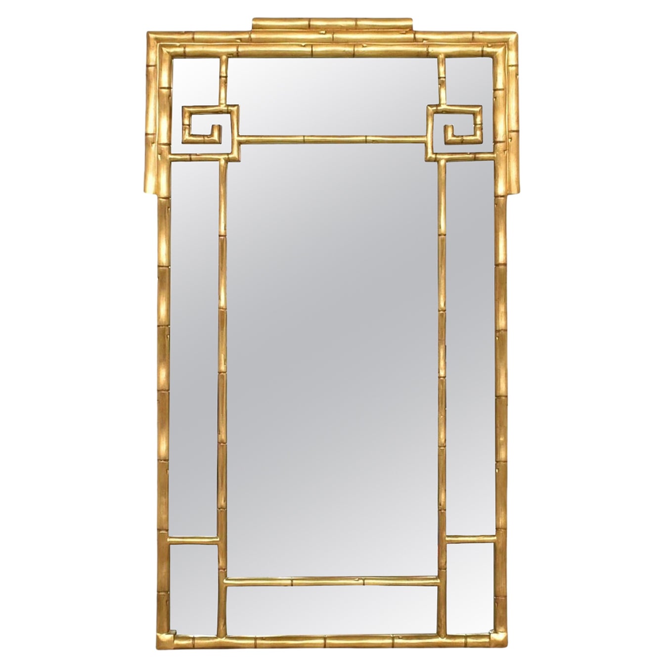 Asian Chinoiserie Gold Gilt Faux Bamboo Wall Mirror by La Barge. For Sale
