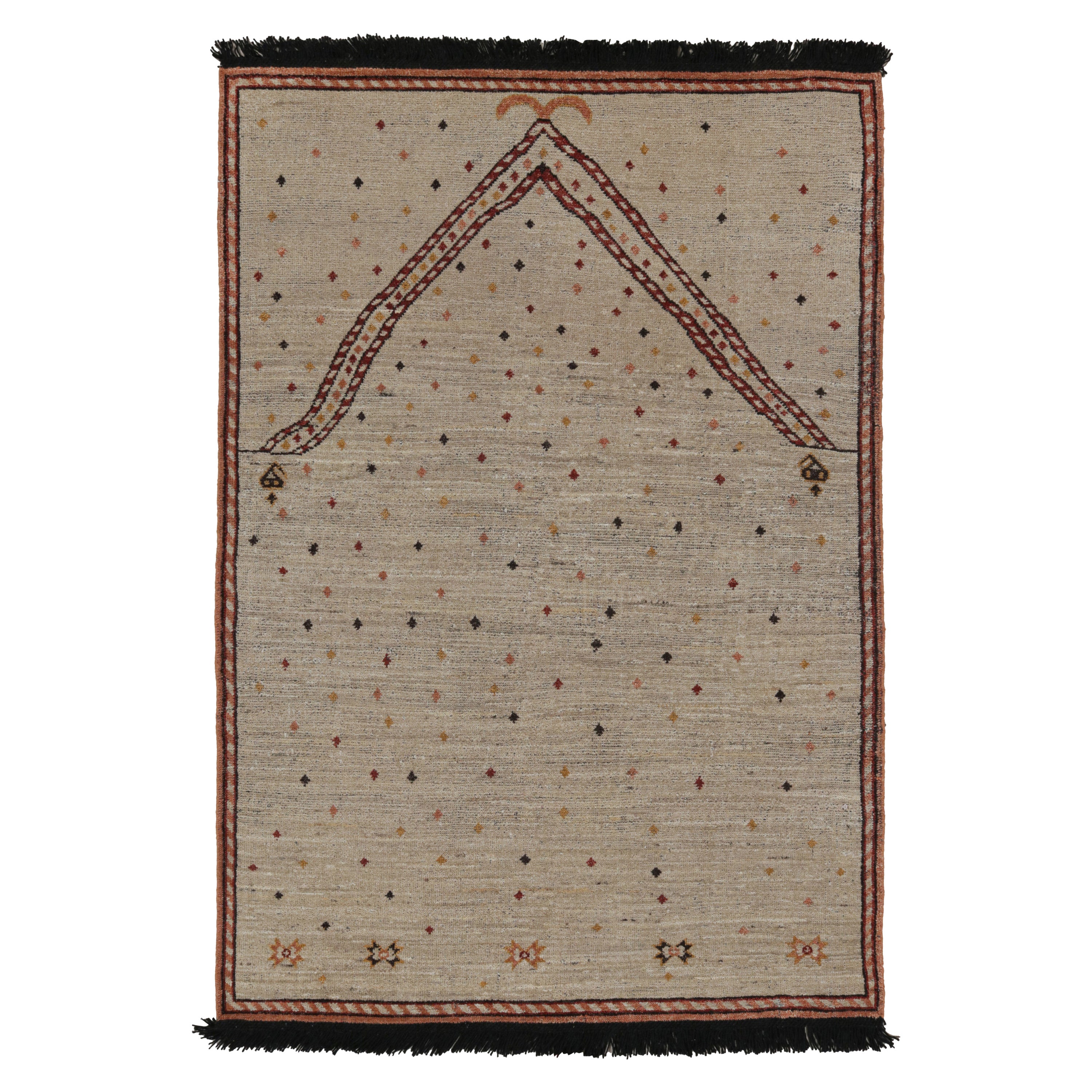 Rug & Kilim’s Mihrab Style Rug in Beige with Geometric Patterns For Sale