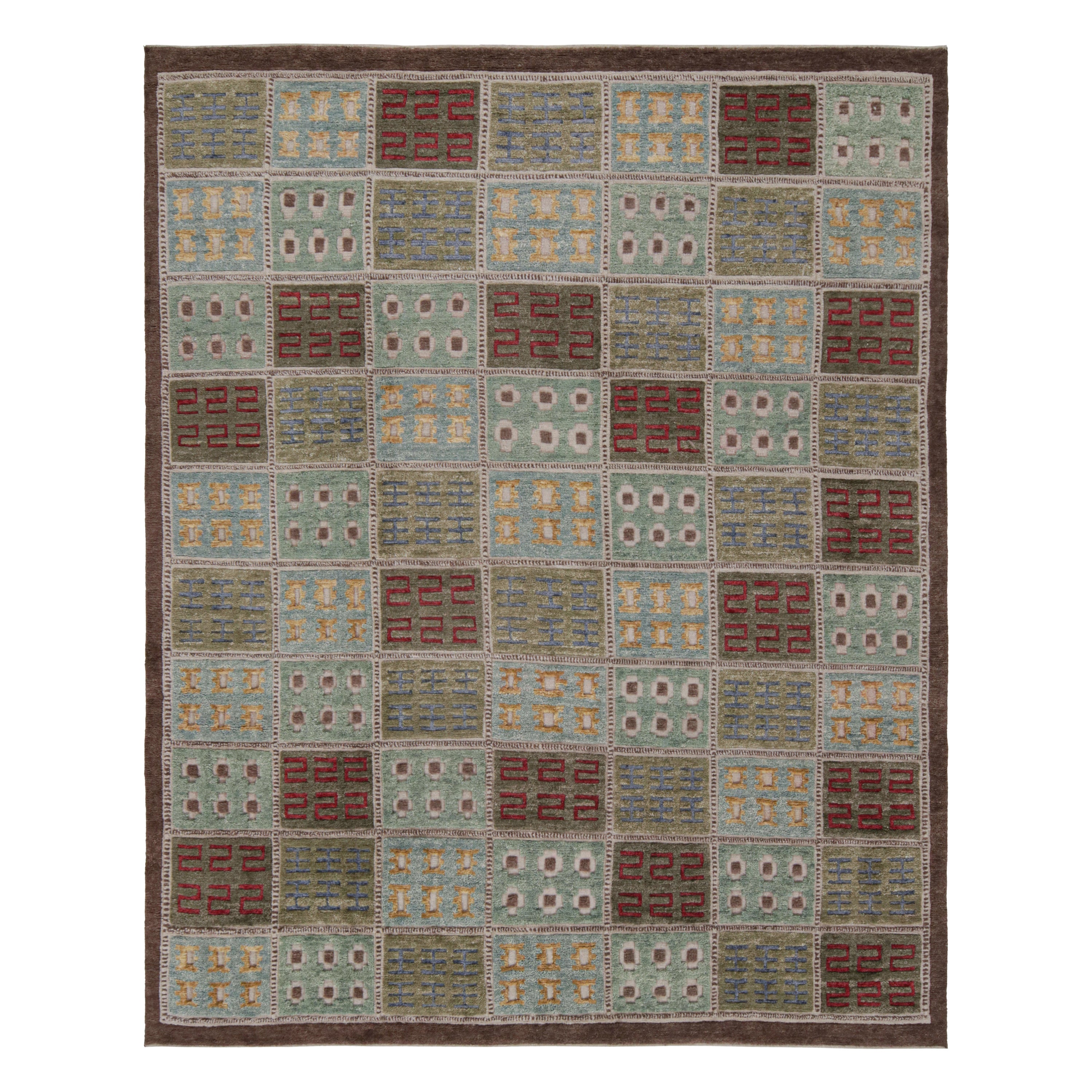 Rug & Kilim’s Scandinavian Style Rug in Blue and Green with Geometric Patterns For Sale