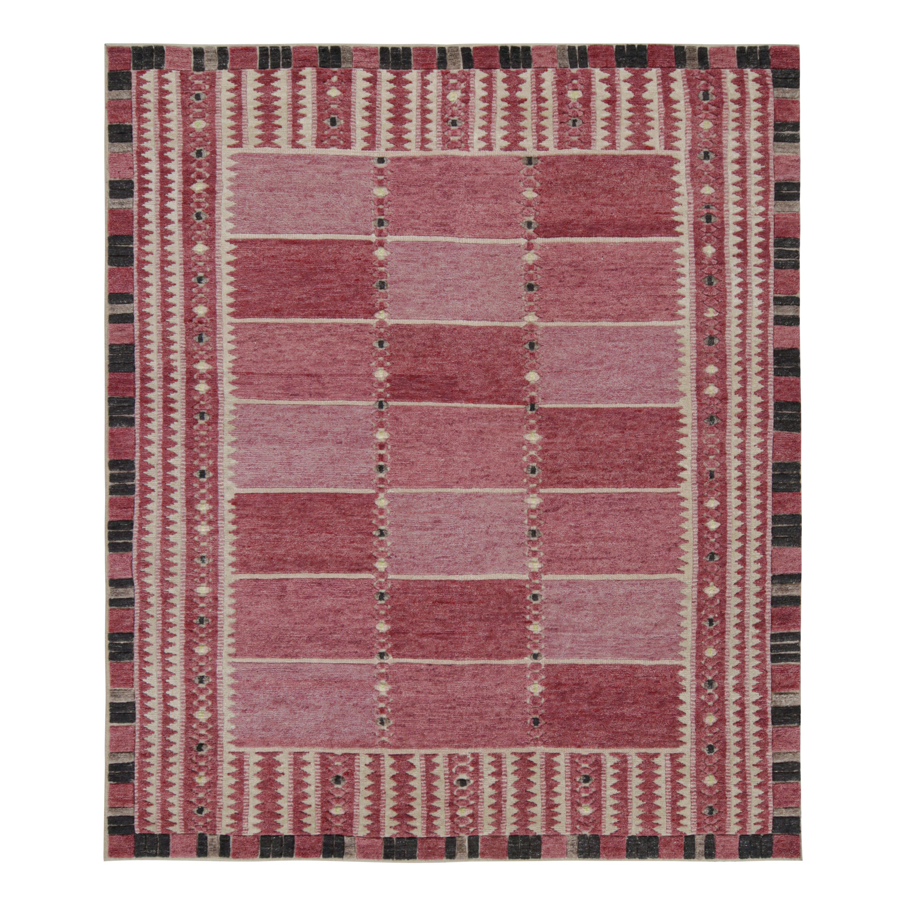 Rug & Kilim’s Scandinavian Style Rug with Pink Geometric Patterns