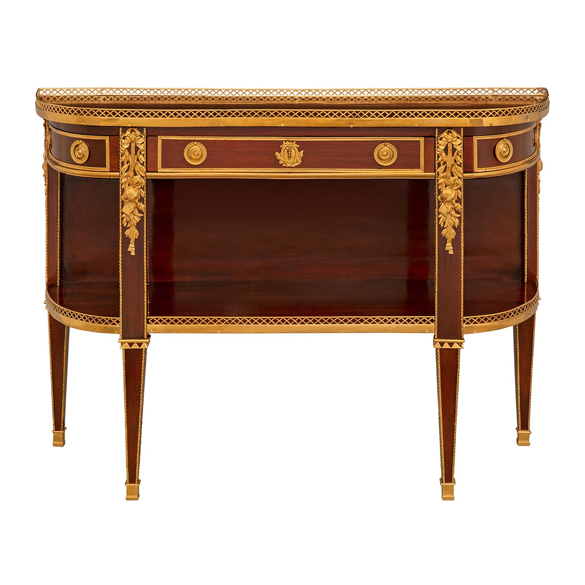 Console da dessert francese del XIX secolo in mogano Luigi XVI e ormolu