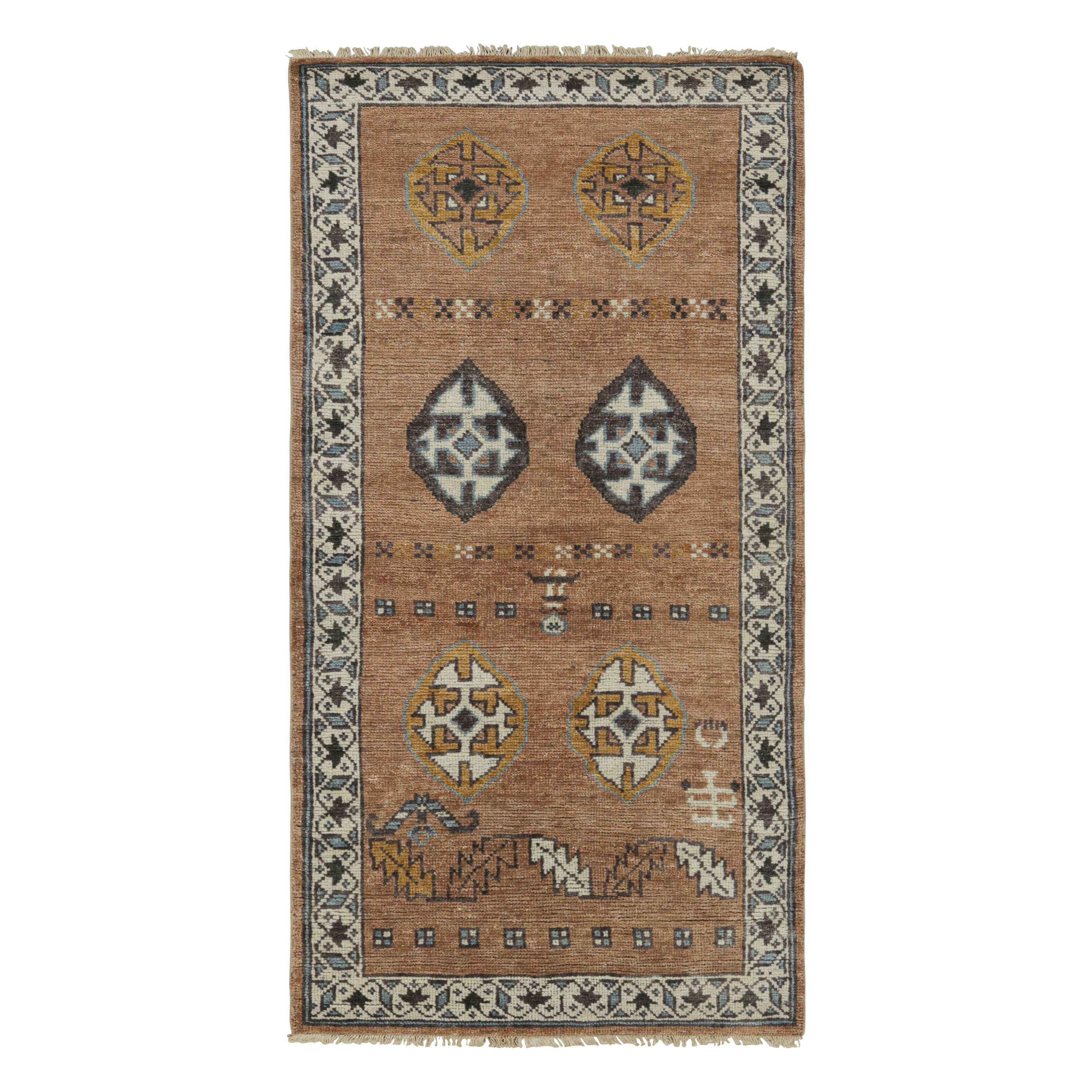 Rug & Kilim’s Brown Tribal Style Runner Rug with Primitivist Geometric Patterns For Sale