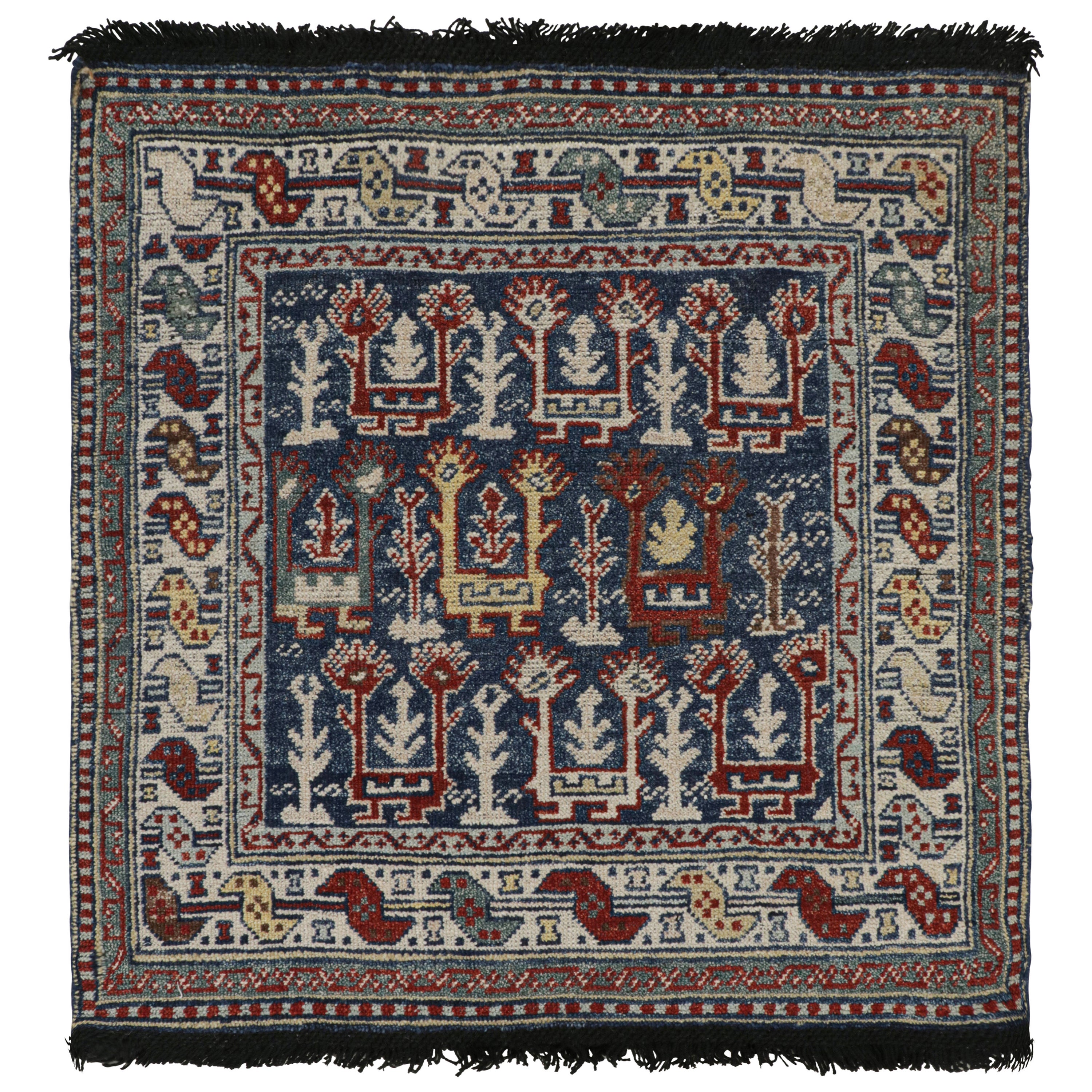 Rug & Kilim’s Blue Tribal Style Square Rug with Primitivist Geometric Patterns For Sale