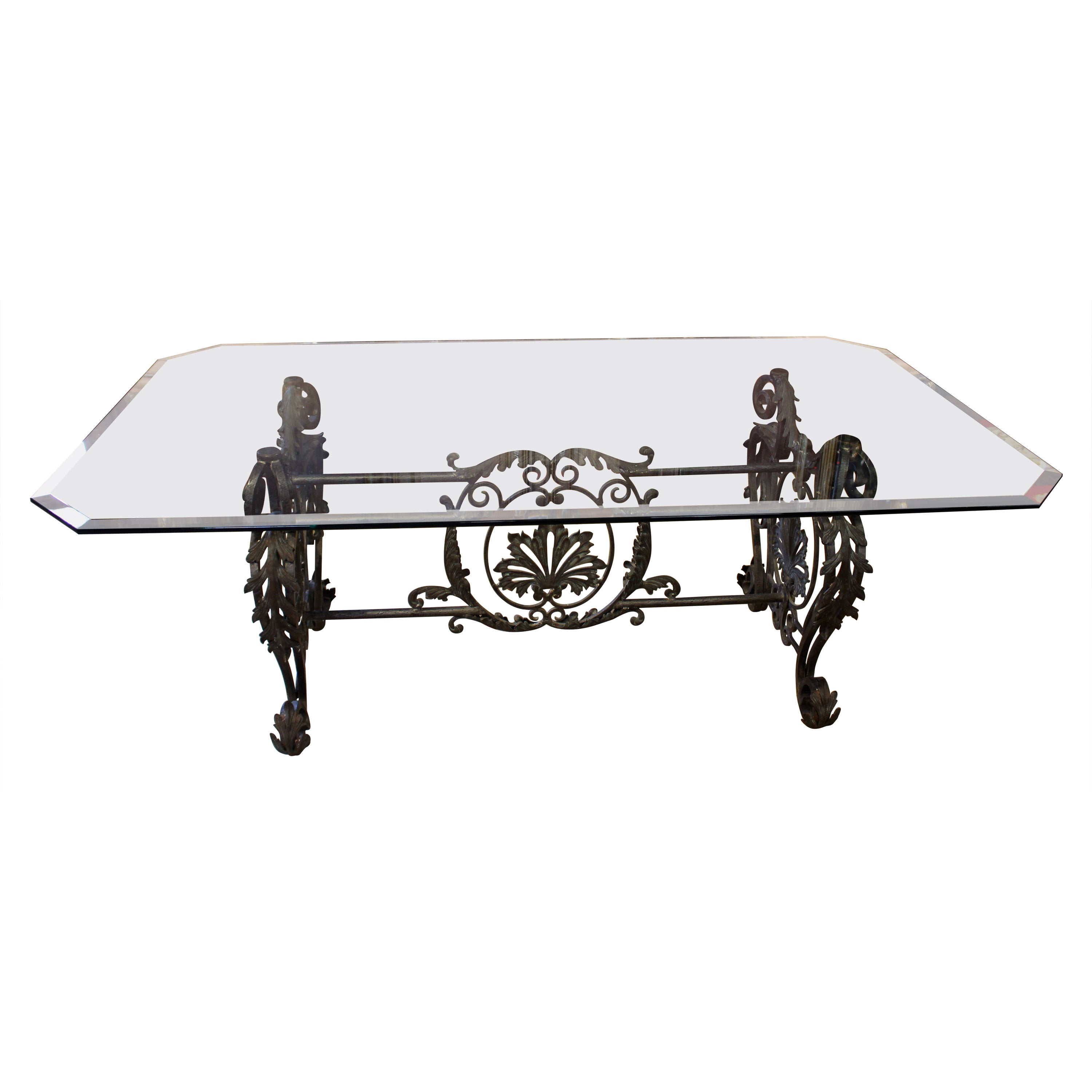 Early 20th Century Beaux-Arts French Glass Top Dining Table For Sale
