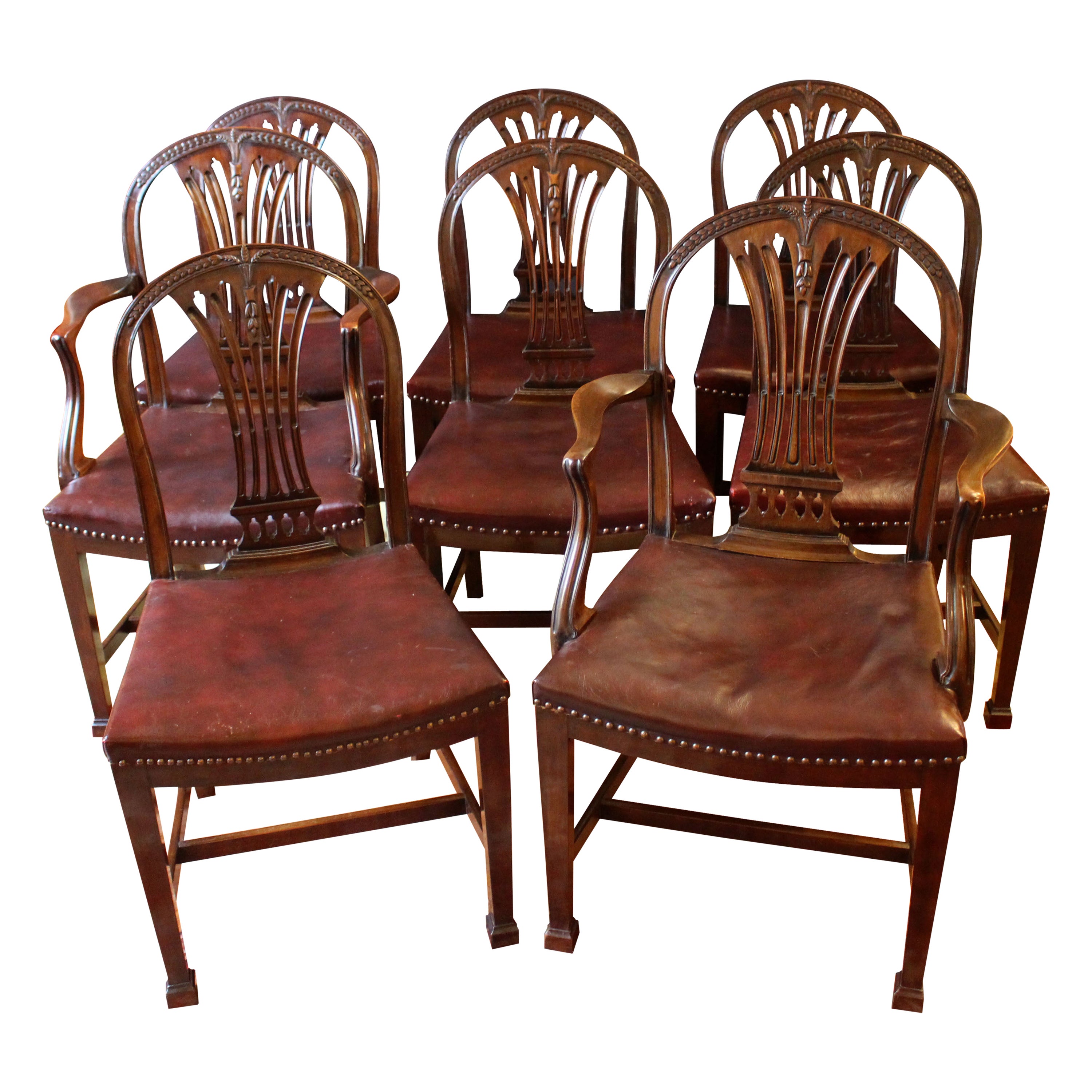 Late 19th Century Set of 8 Hepplewhite Style Dining Chairs