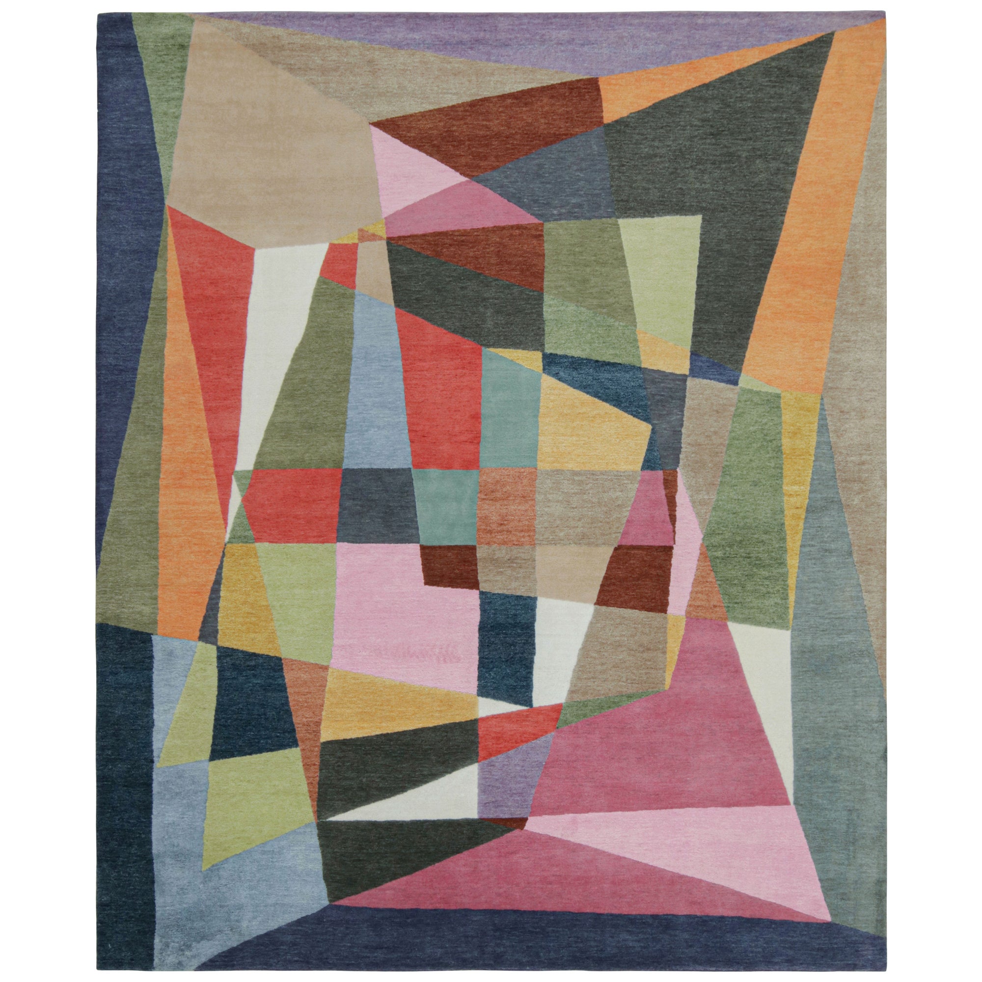 Rug & Kilim’s Mid-Century Modern Style Rug with Polychromatic Geometric Pattern For Sale