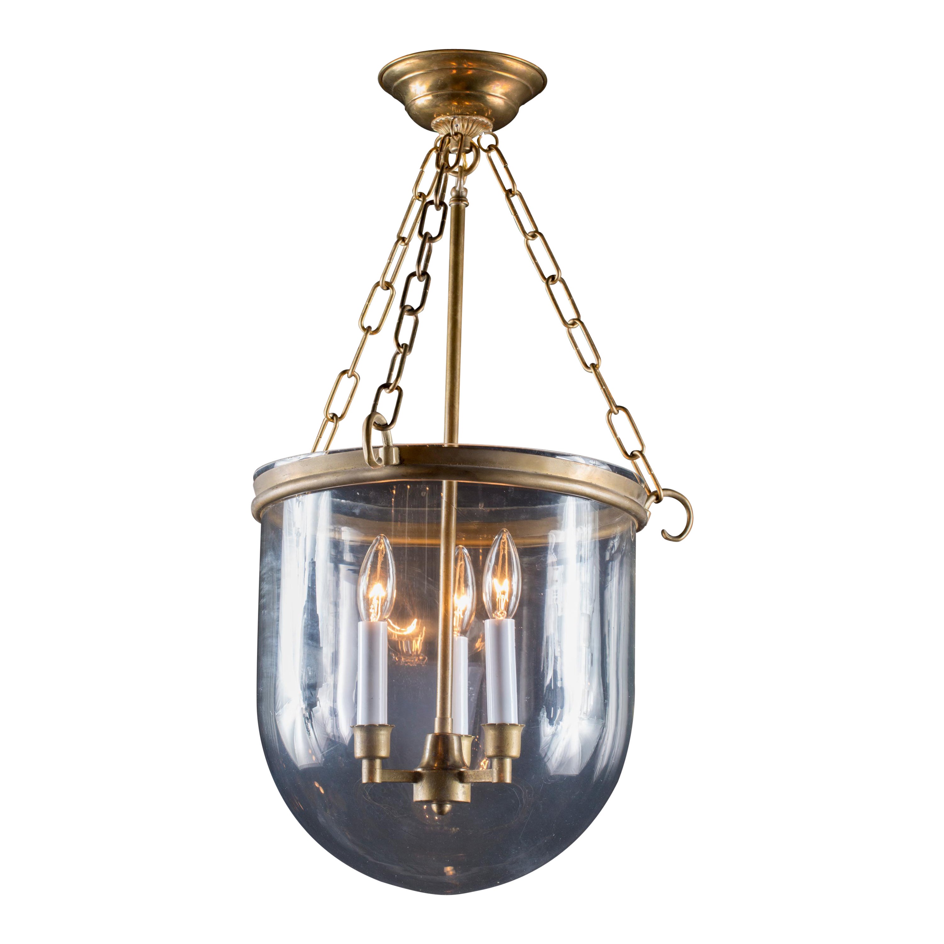 Brass and Glass Italian Bell Lantern, Mid 20th Century 