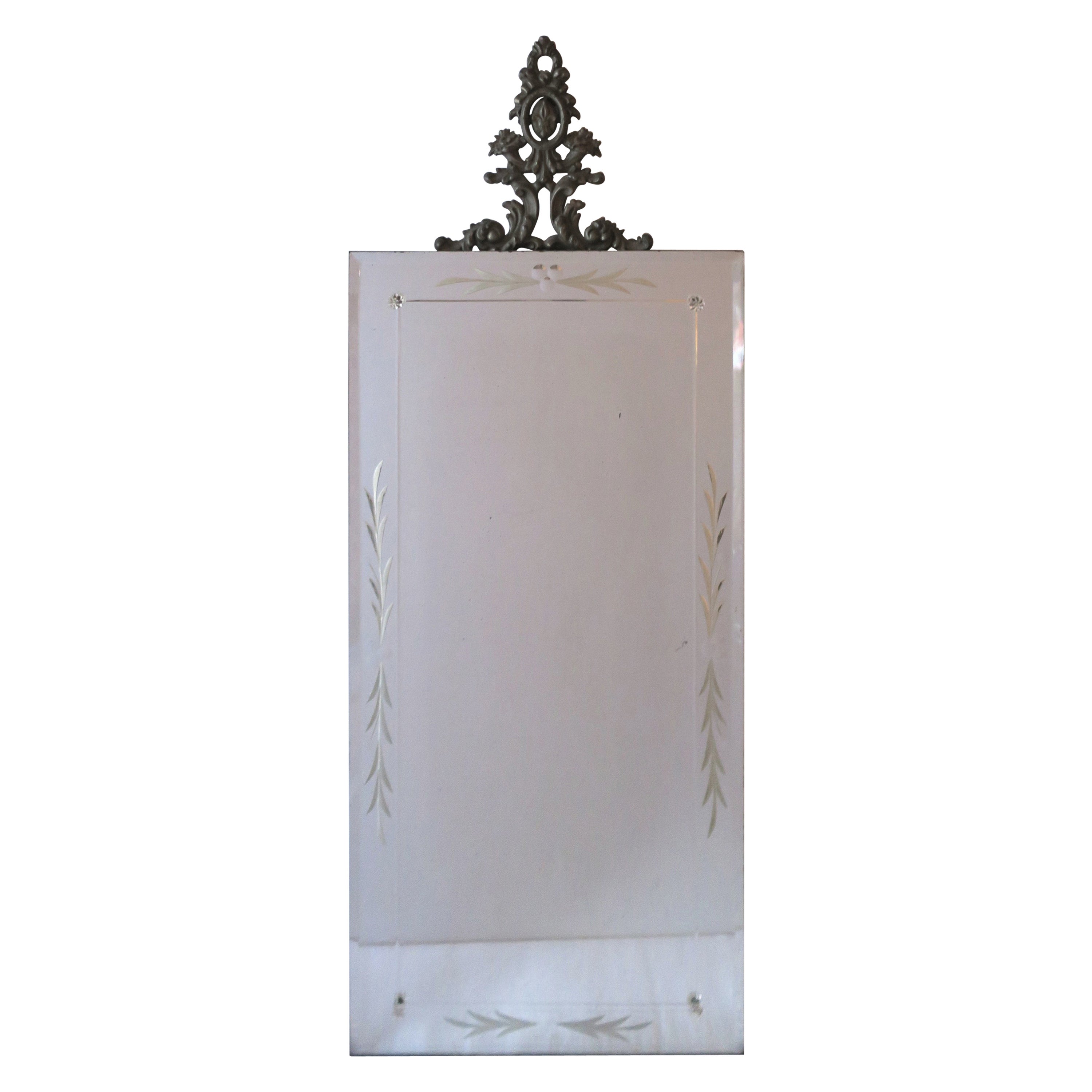 Wall Hall Foyer Vanity Mirror with Etched Design For Sale