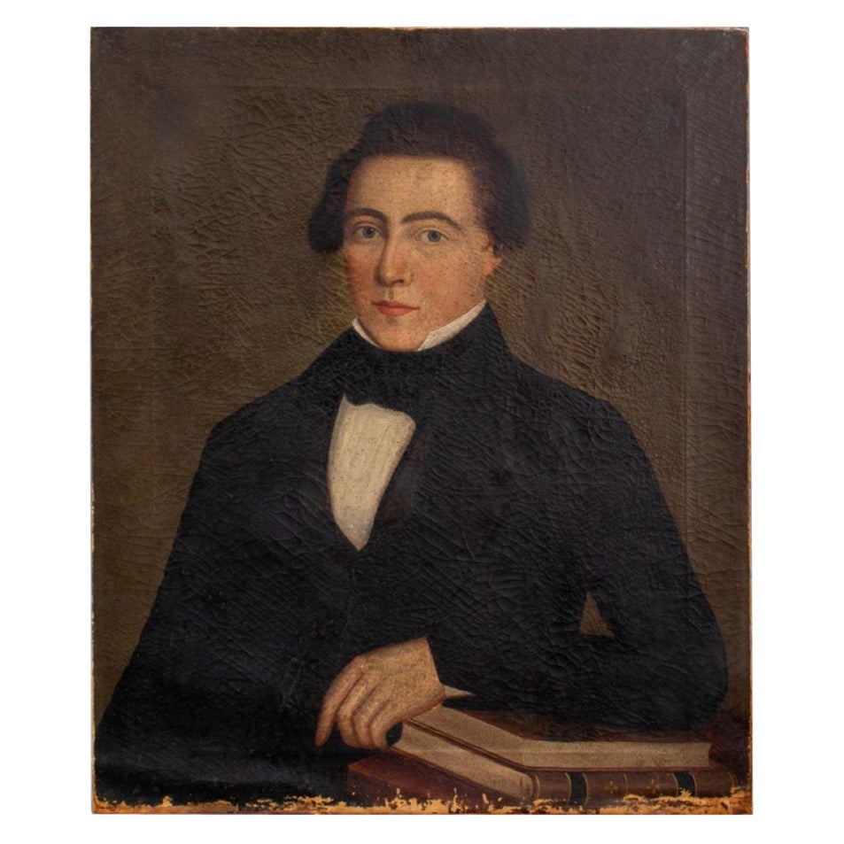 Ammi Phillips Attributed Portrait of a Gentleman Oil For Sale