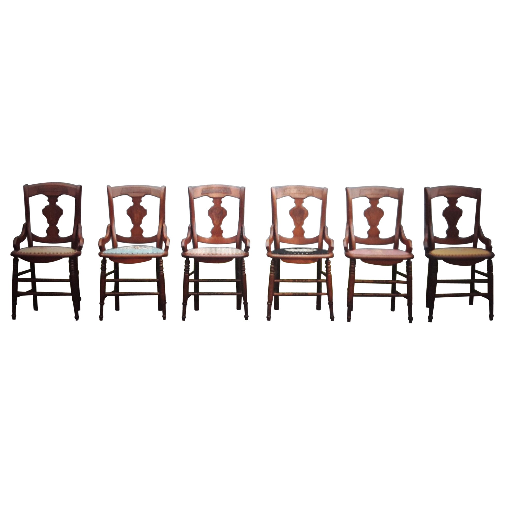 Ensemble de 6 chaises de salle à manger en broussin amboyne exotique incrusté avec siège cousu à la main en vente