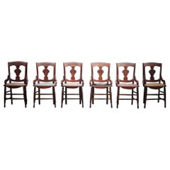 Vintage Set of 6 Exotic Burl Amboyne Inlay with Hand Stitched Seat - Dining Chairs